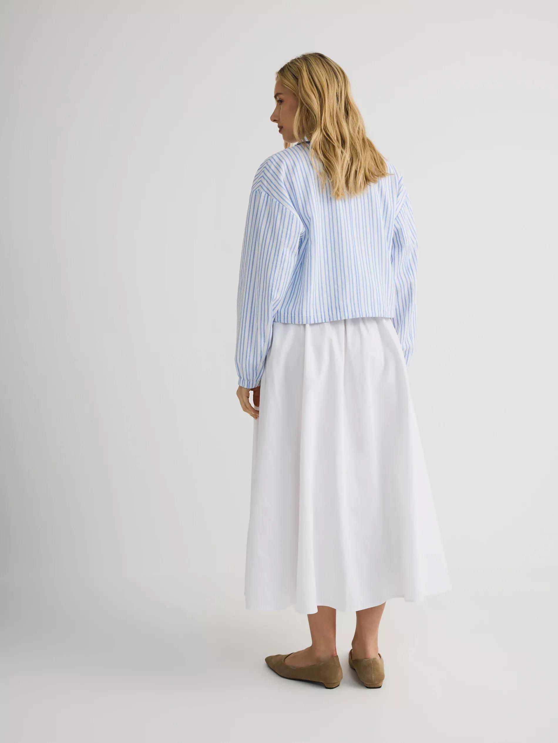 White Cotton Skirt With Pleats, White, large image number 4