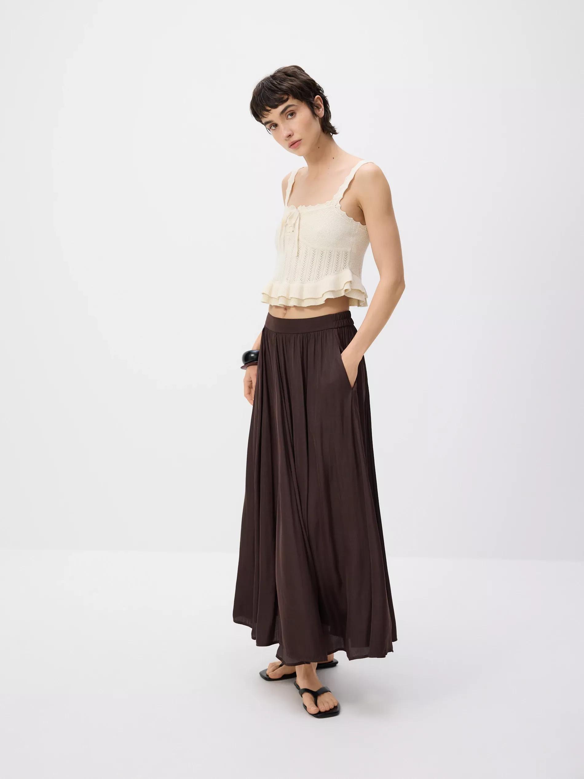Brown Pleated Skirt In Maxi Length, , large image number 4