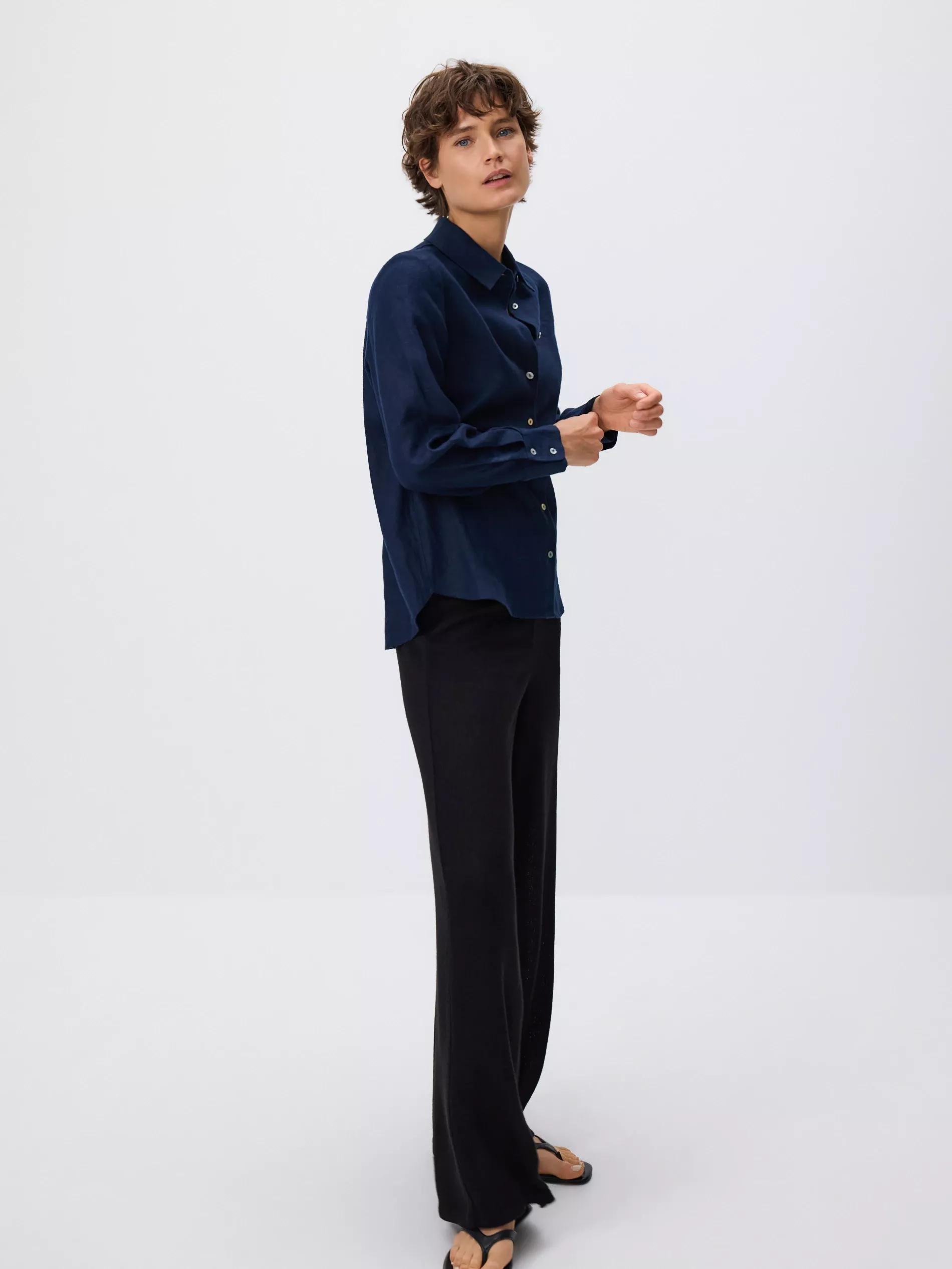 Navy Linen Shirt, , large image number 1