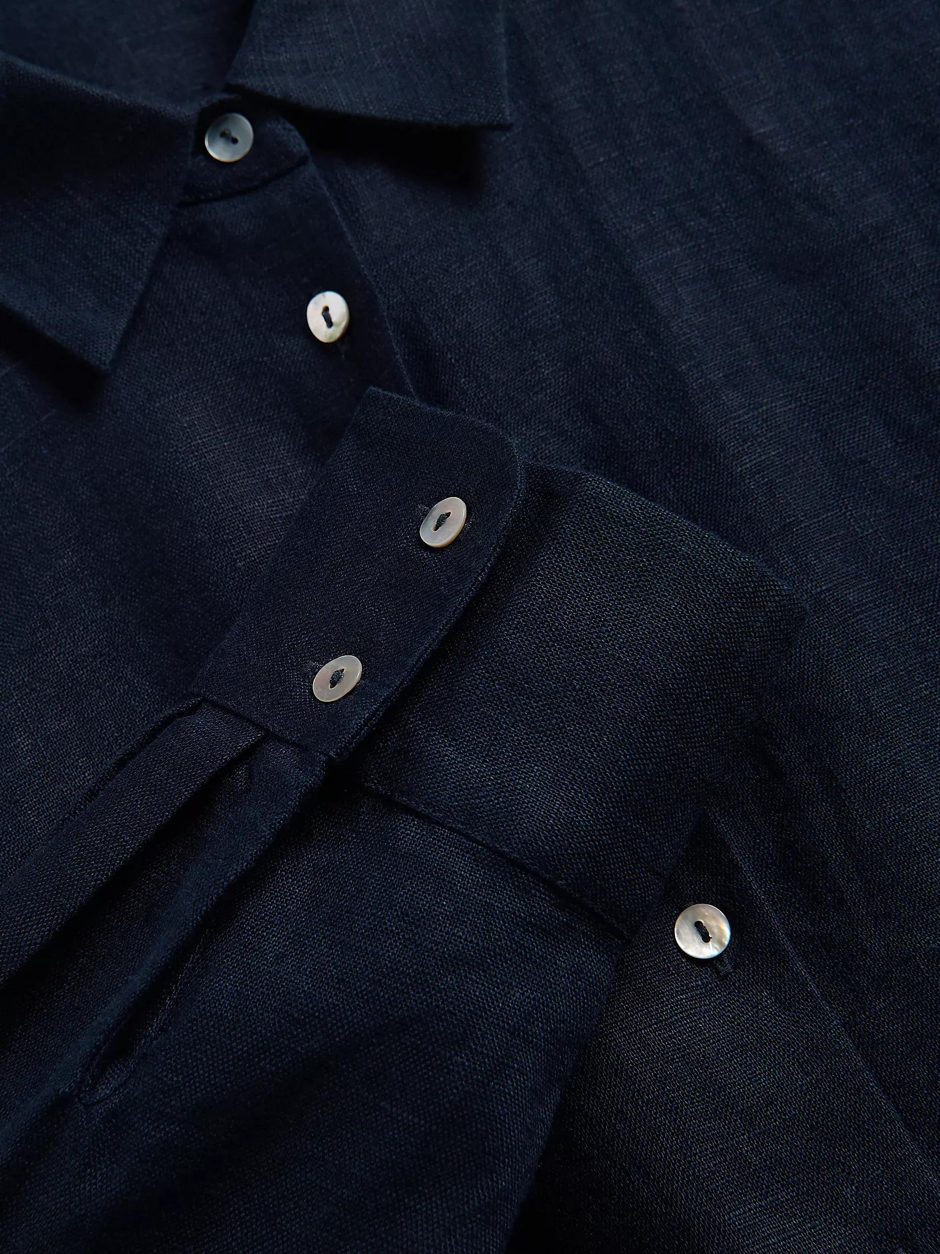 Navy Linen Shirt, , large image number 5