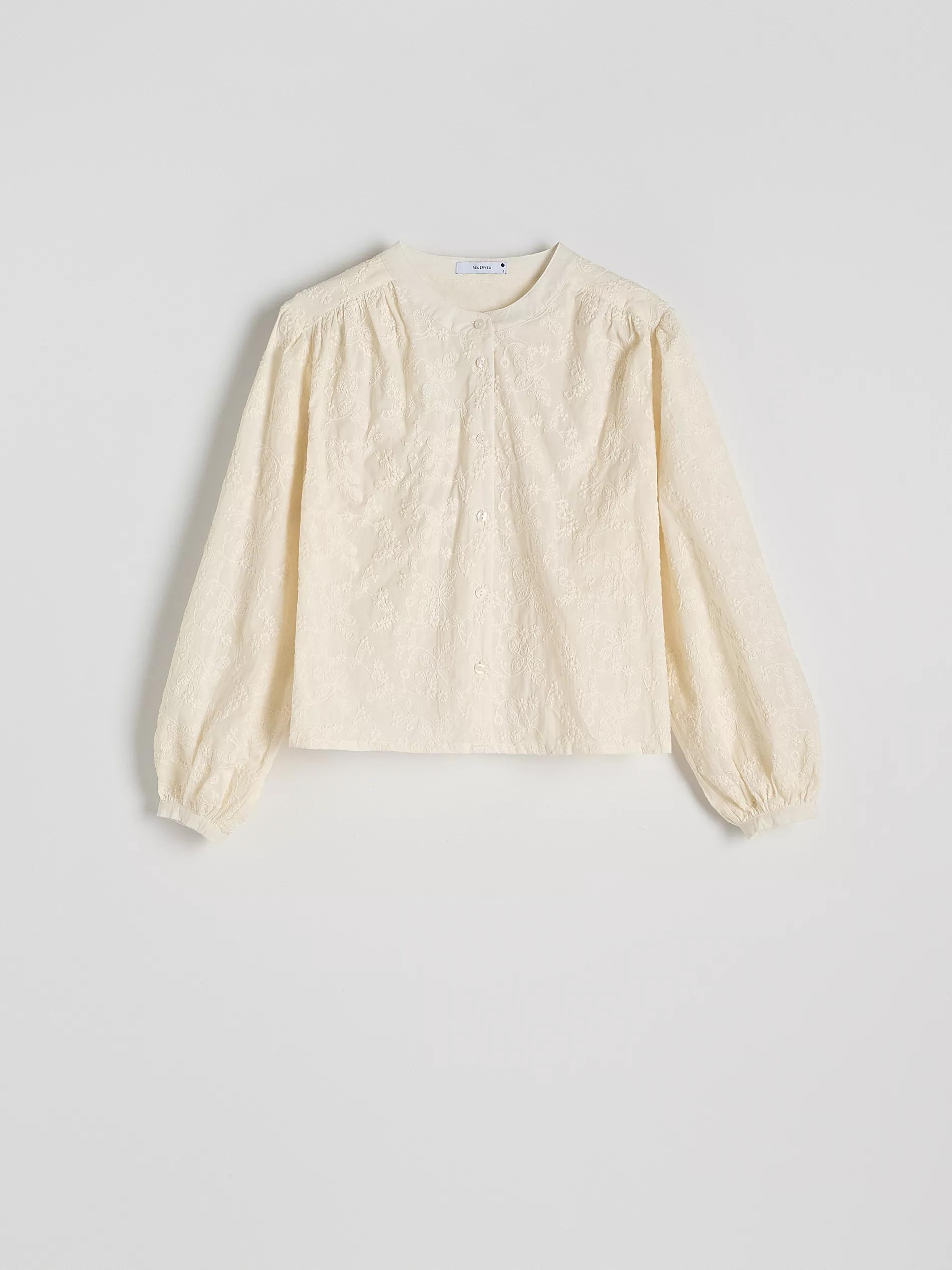 Cream Cotton Shirt With Embroidery, , large image number 1
