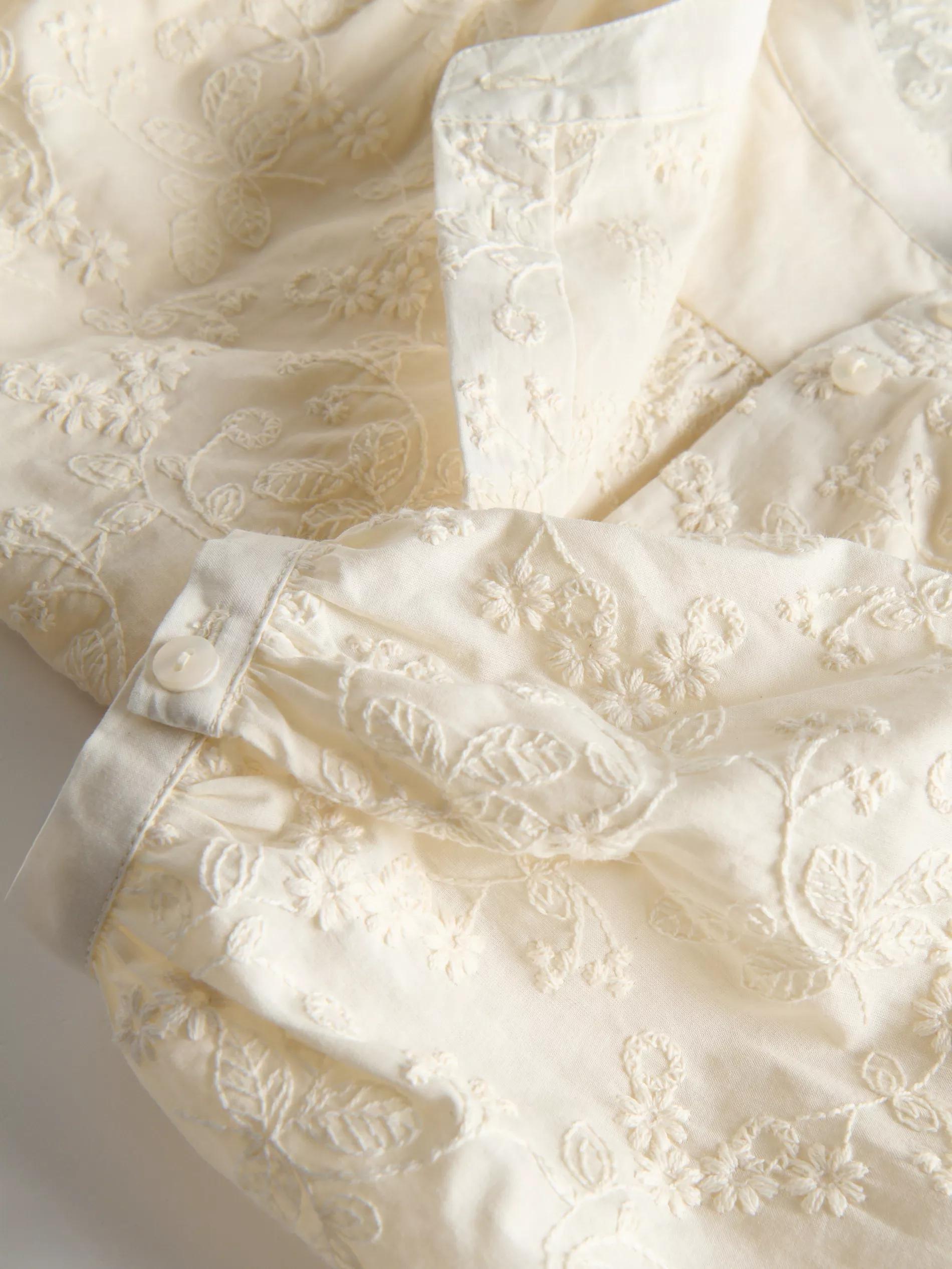 Cream Cotton Shirt With Embroidery, , large image number 4