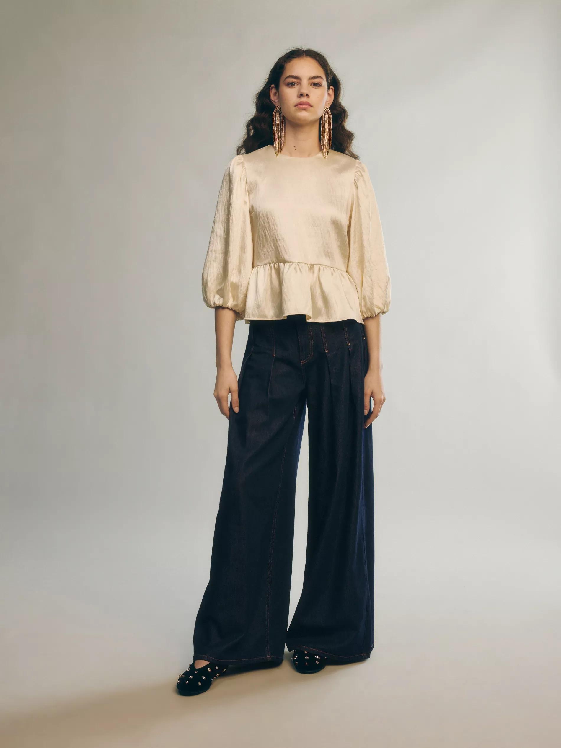 Cream Top With Peplum Hem, , large image number 2
