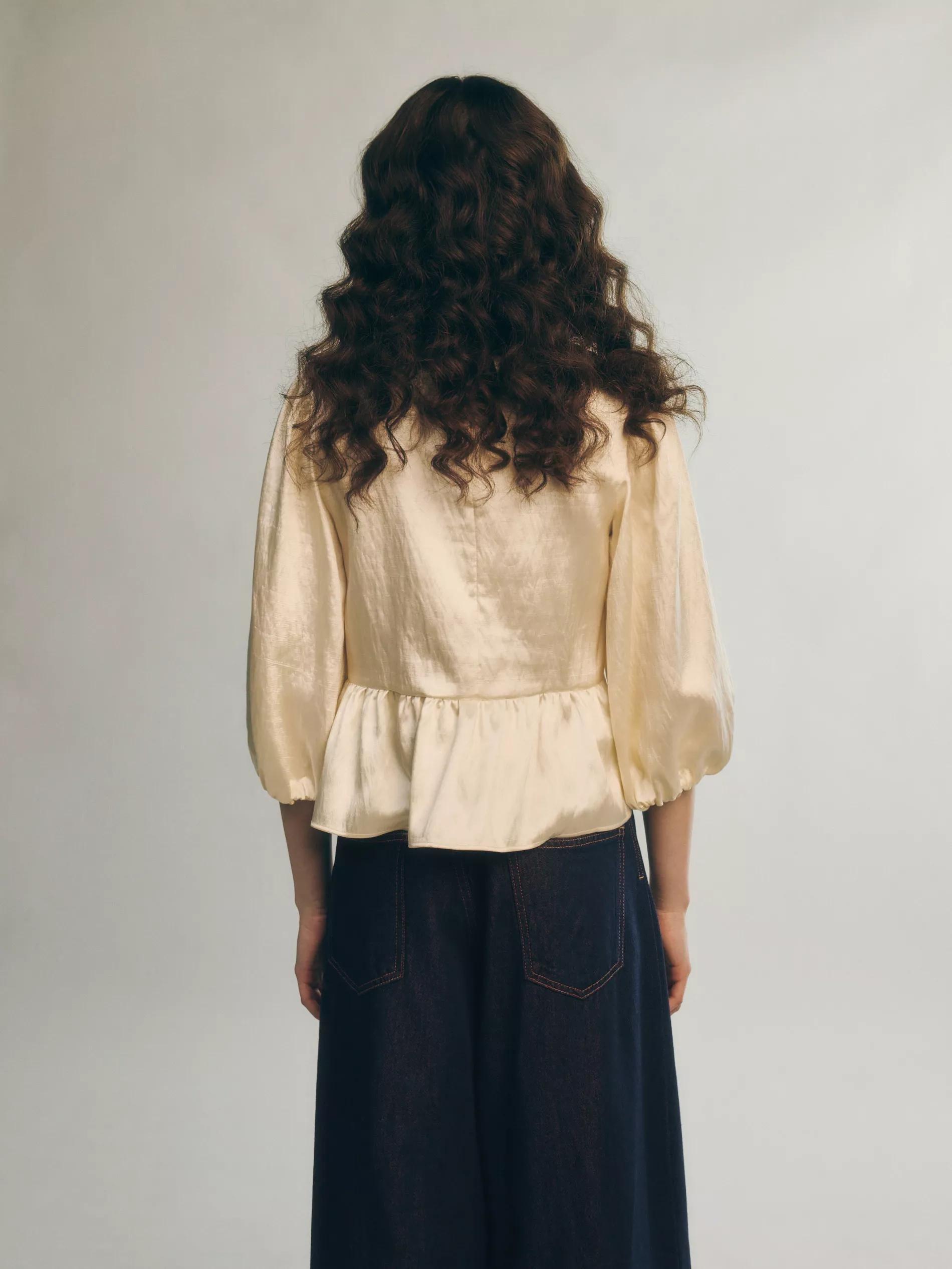 Cream Top With Peplum Hem, , large image number 3