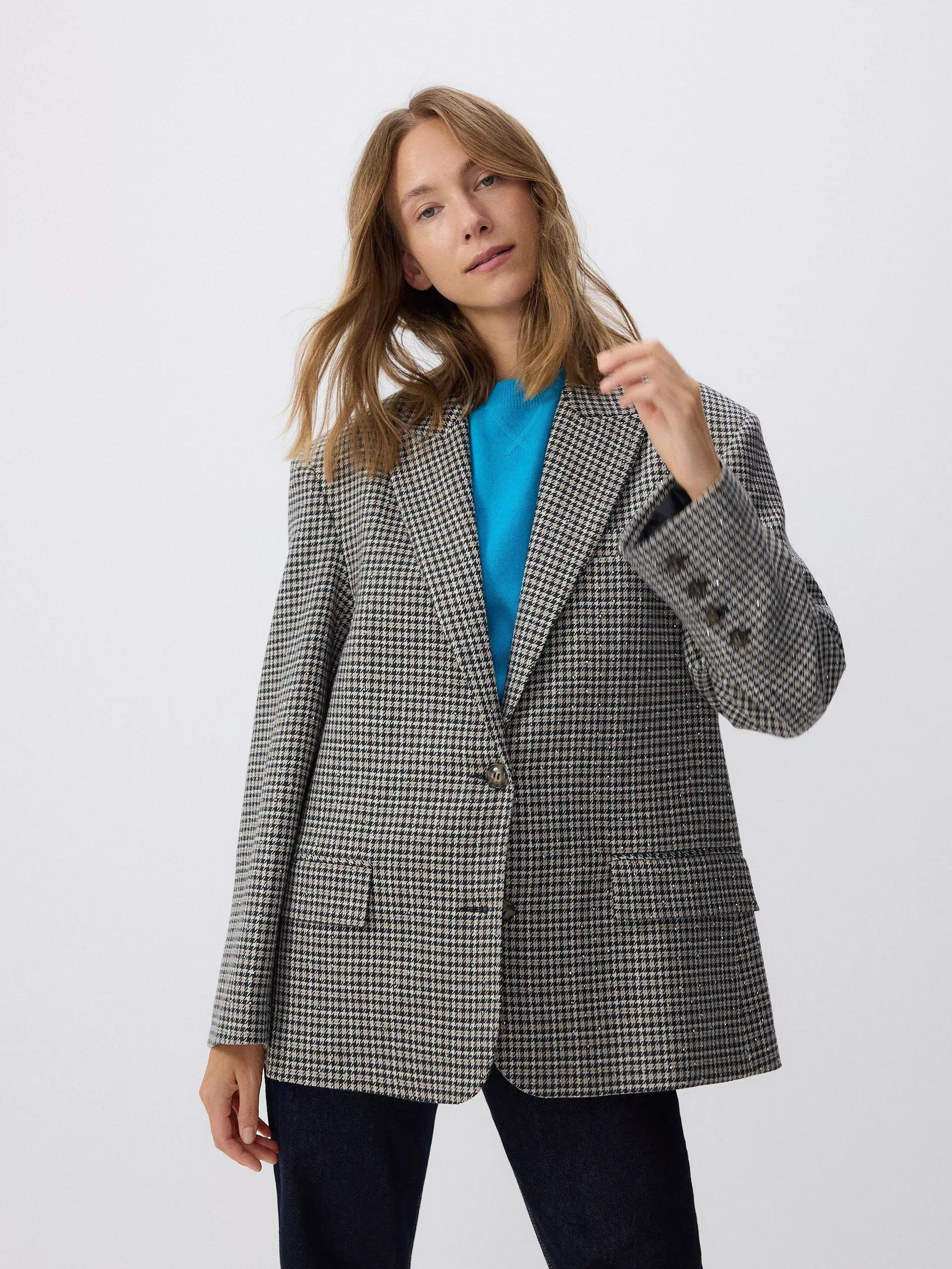 Multicolour Checked Oversized Blazer, , large image number 0