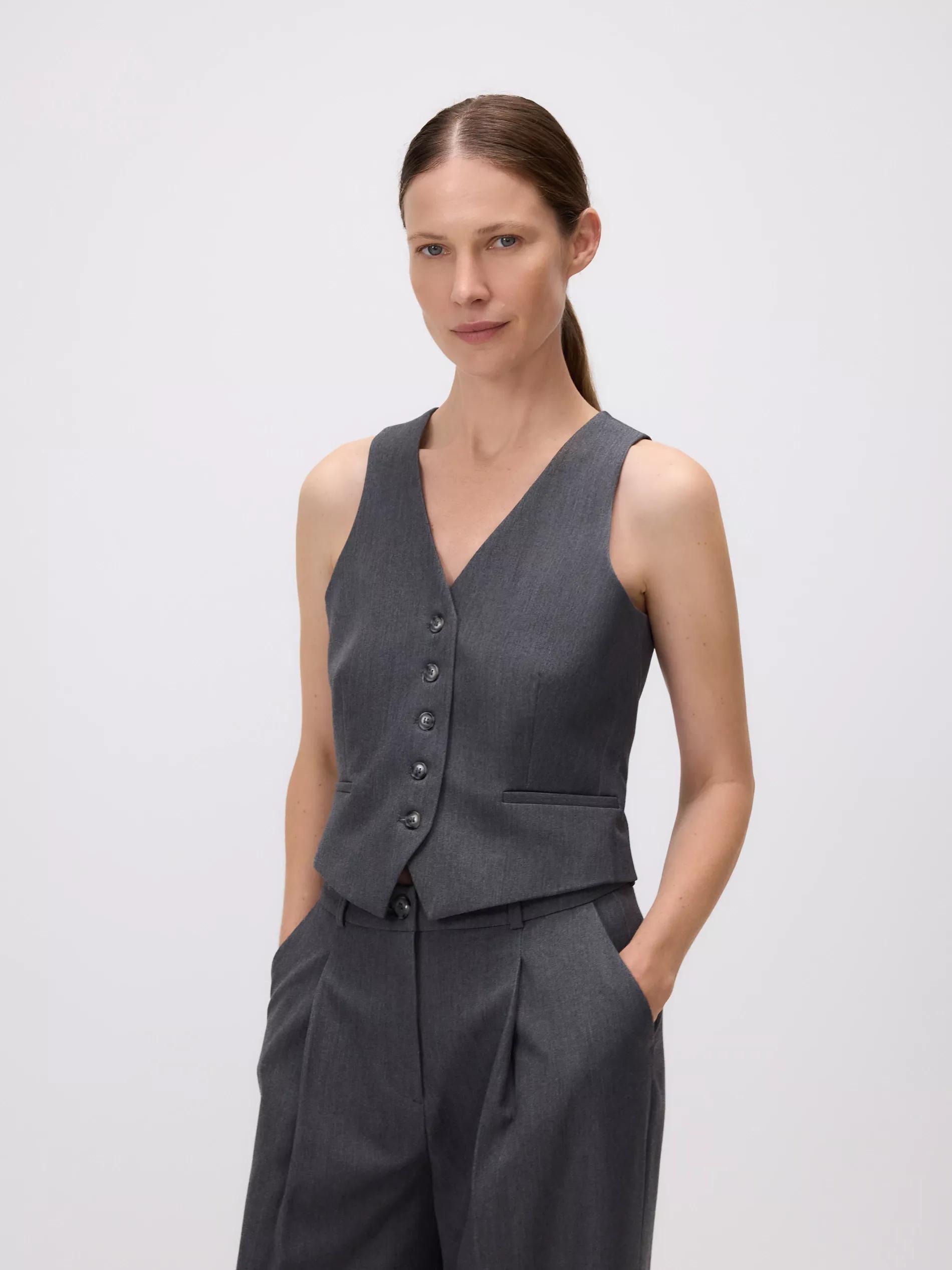 Grey Viscose Rich Suit Vest, , large image number 2