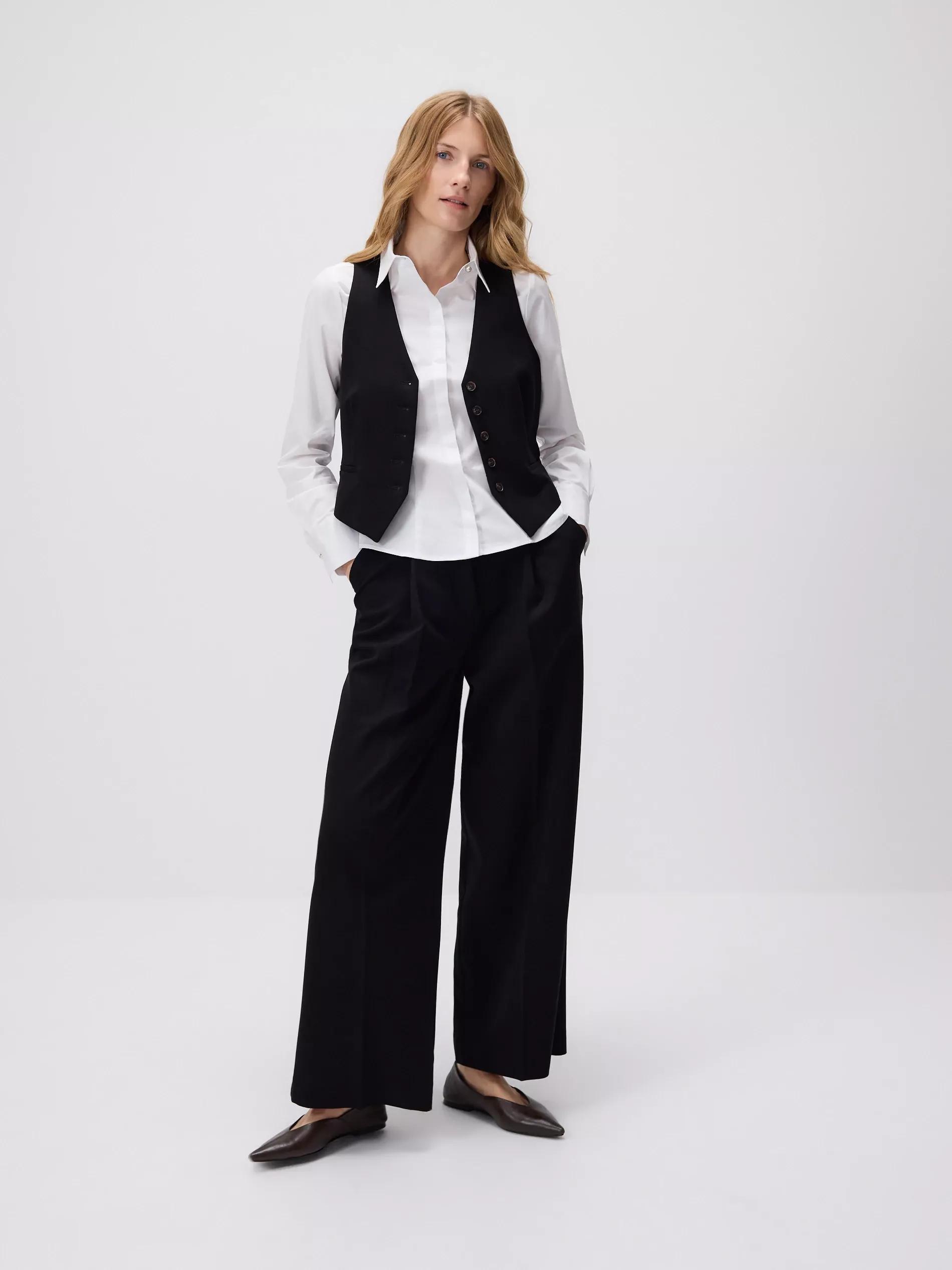 Black Viscose Rich Suit Vest, Black, large image number 1
