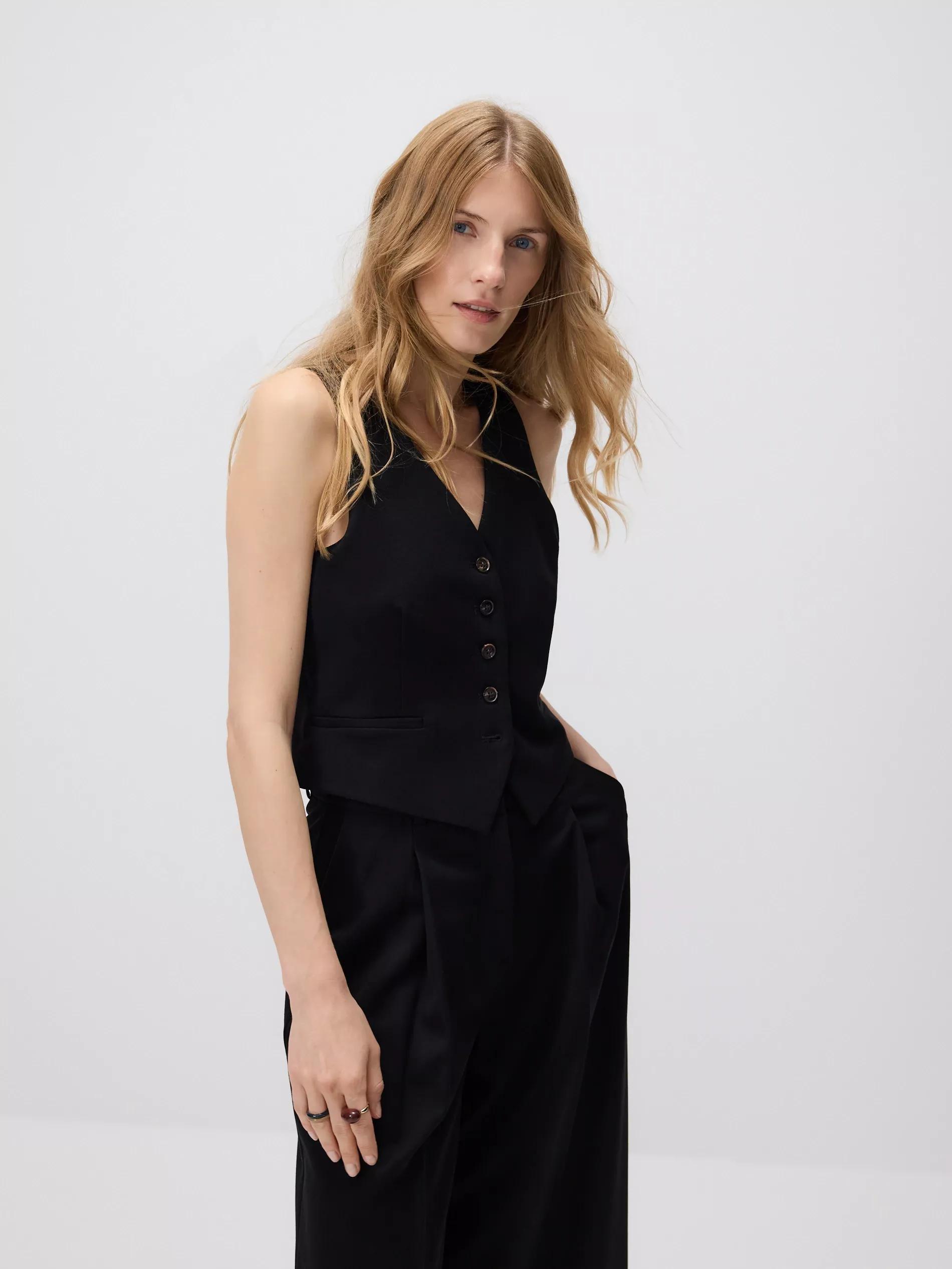 Black Viscose Rich Suit Vest, Black, large image number 2