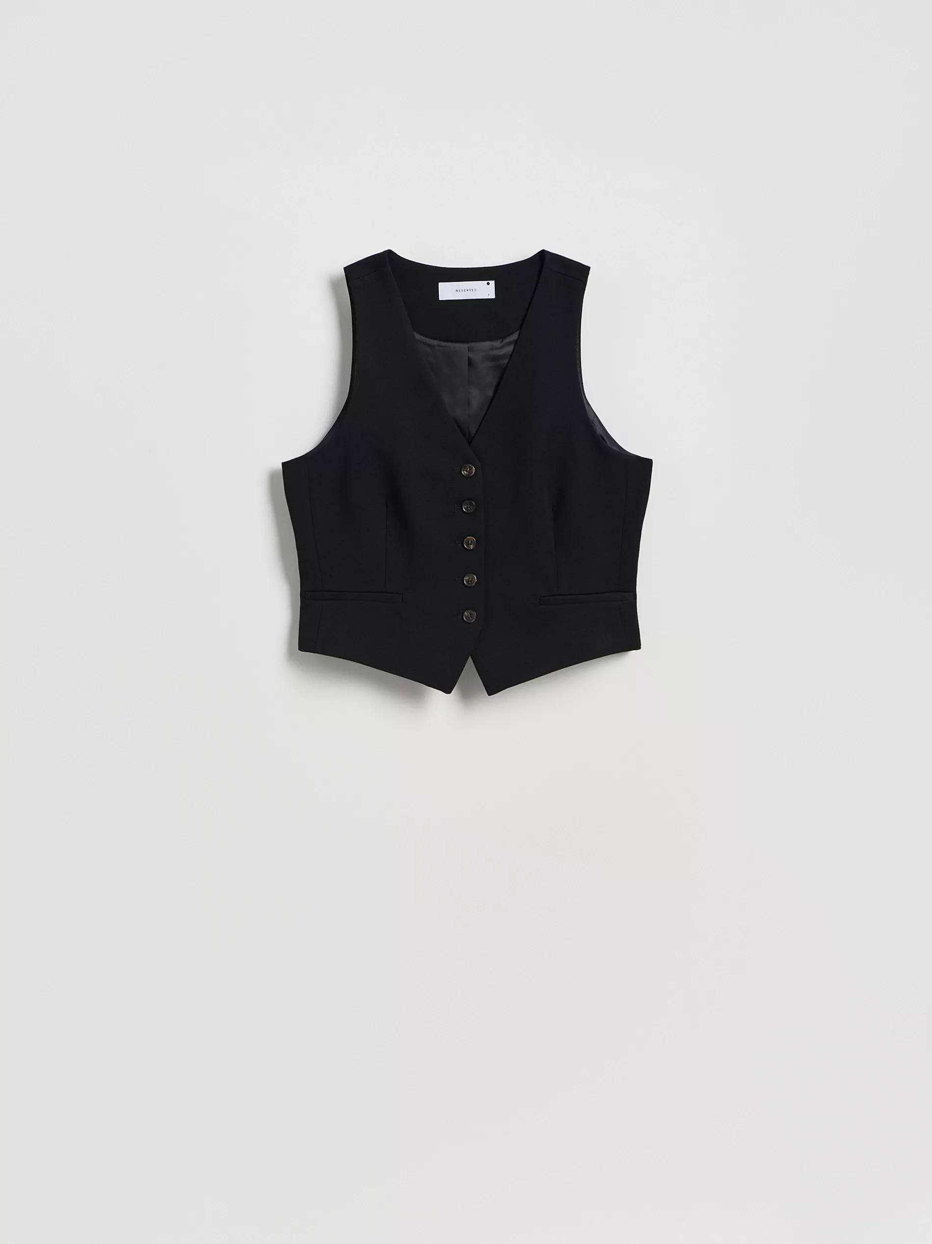 Black Viscose Rich Suit Vest, Black, large image number 5