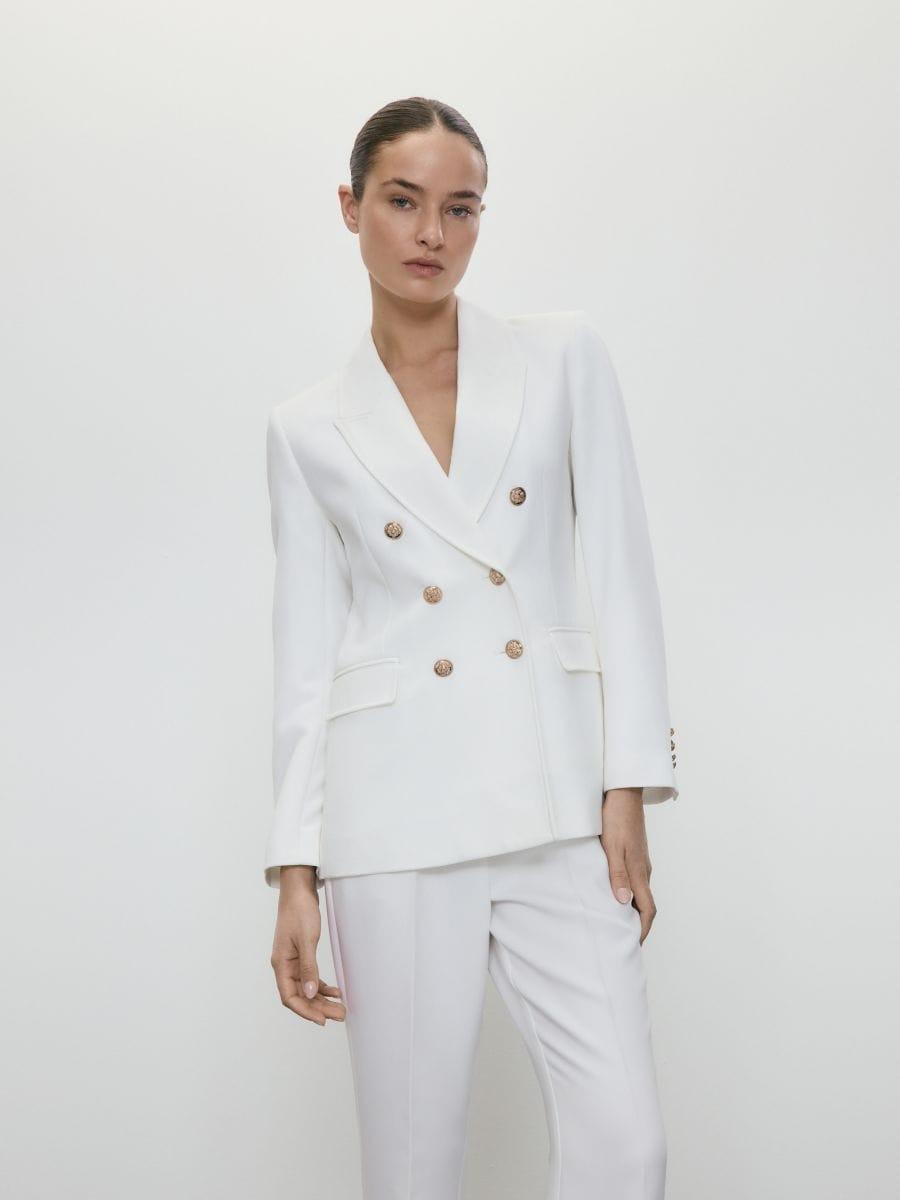 White Double-Breasted Blazer With Viscose Blend, , large image number 1