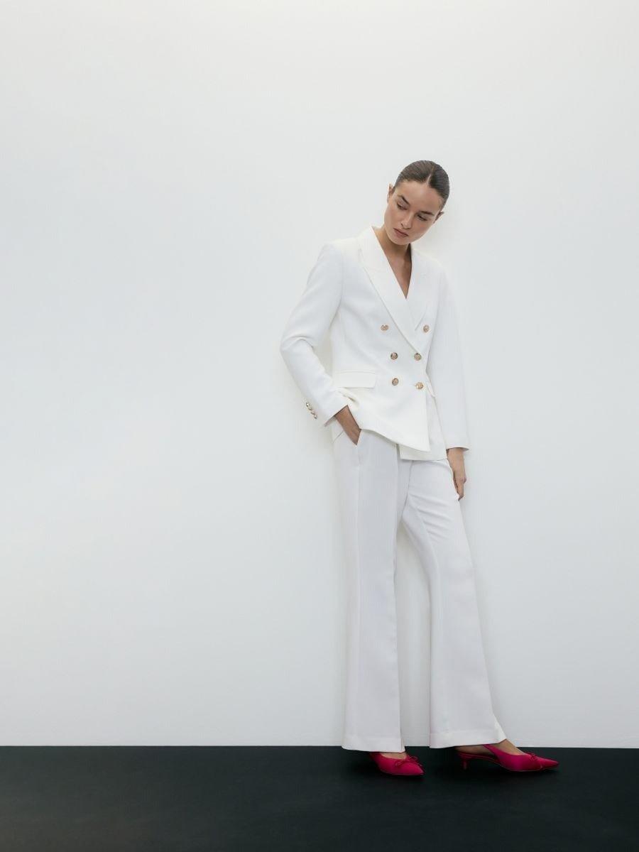 White Double-Breasted Blazer With Viscose Blend, , large image number 2
