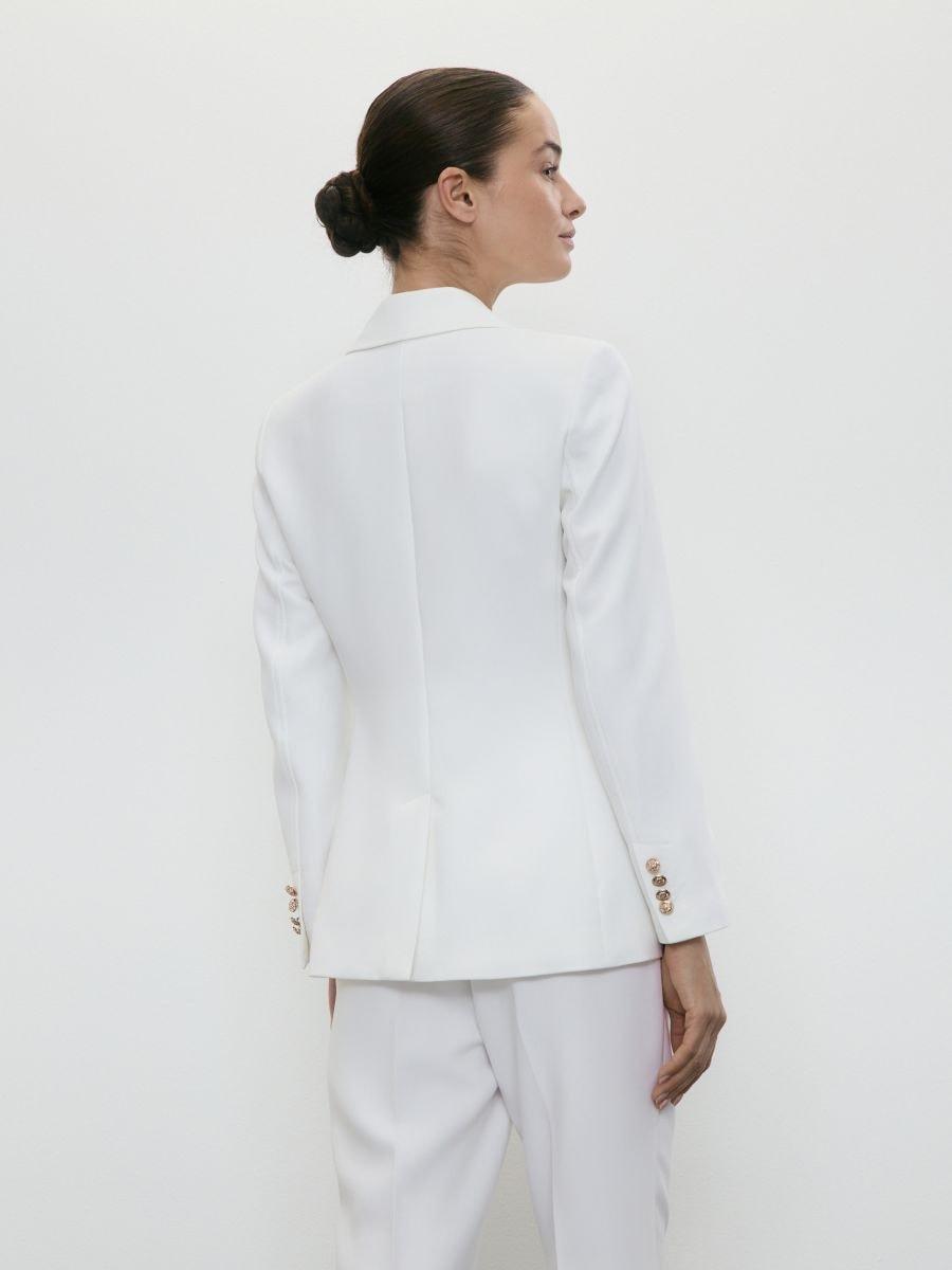White Double-Breasted Blazer With Viscose Blend, , large image number 5
