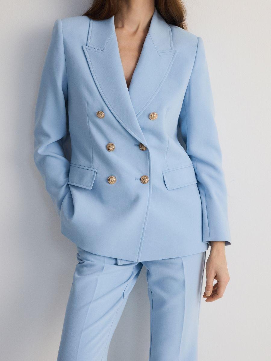Blue Double-Breasted Viscose Blend Blazer, , large image number 2