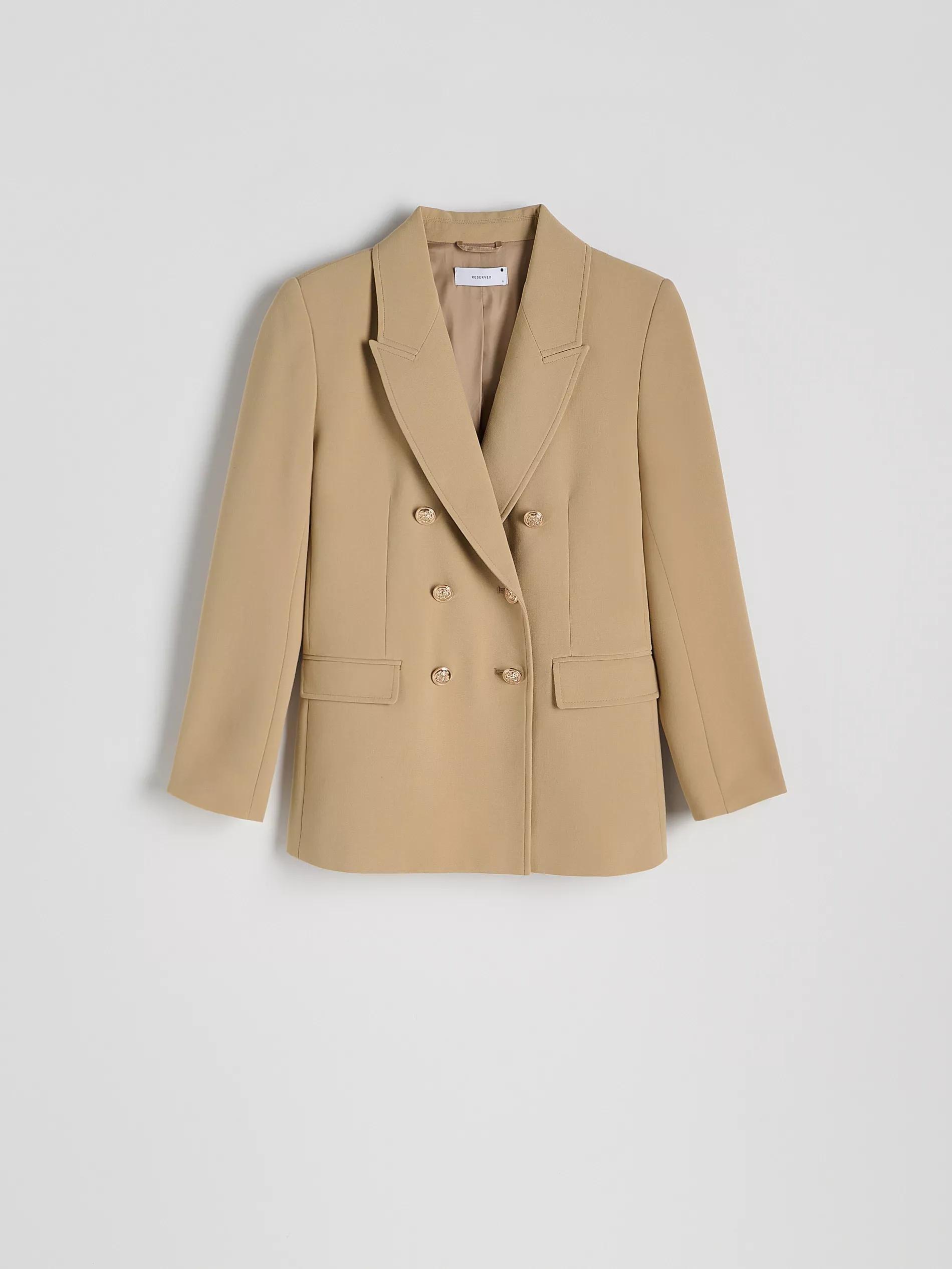 Beige Double-Breasted Viscose Blend Blazer, , large image number 0