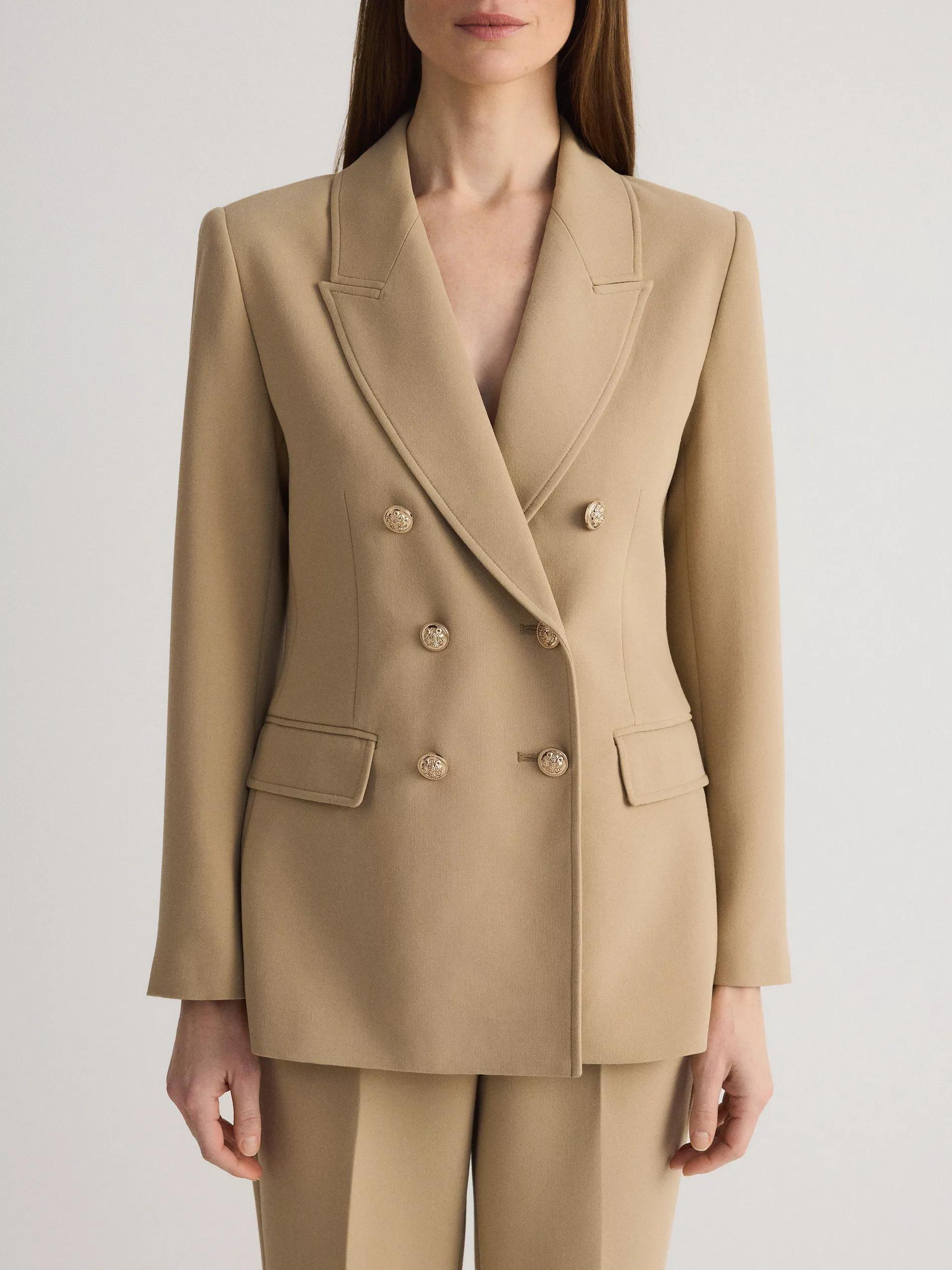 Beige Double-Breasted Viscose Blend Blazer, , large image number 1
