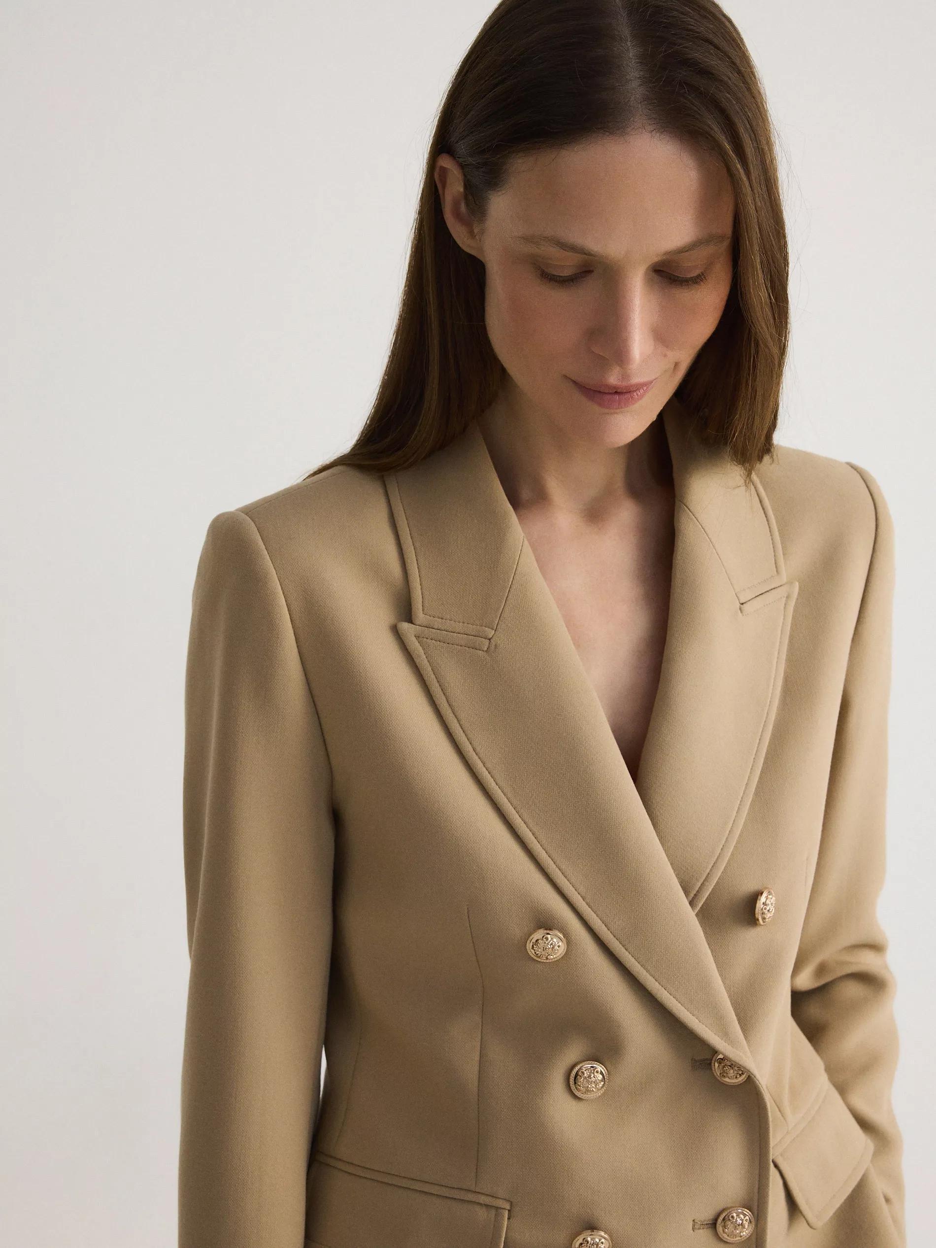 Beige Double-Breasted Viscose Blend Blazer, , large image number 3