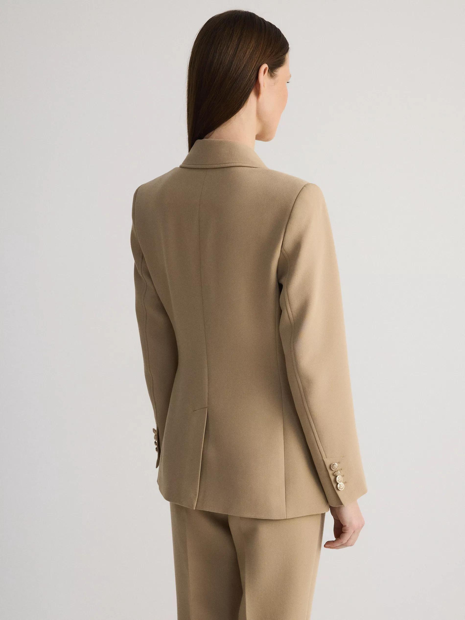 Beige Double-Breasted Viscose Blend Blazer, , large image number 4