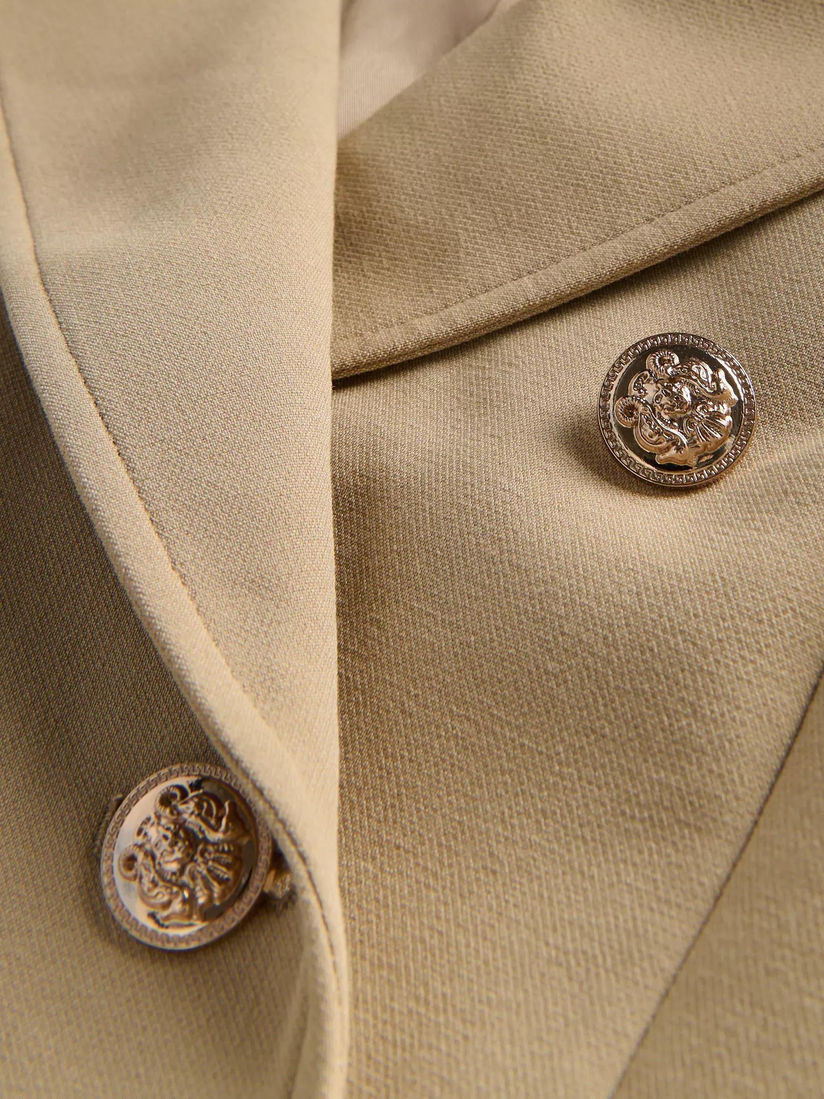 Beige Double-Breasted Viscose Blend Blazer, , large image number 5