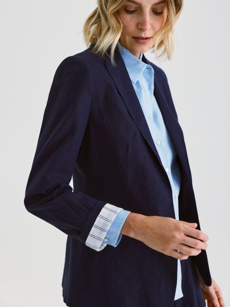 Navy Linen Rich Blazer, , medium