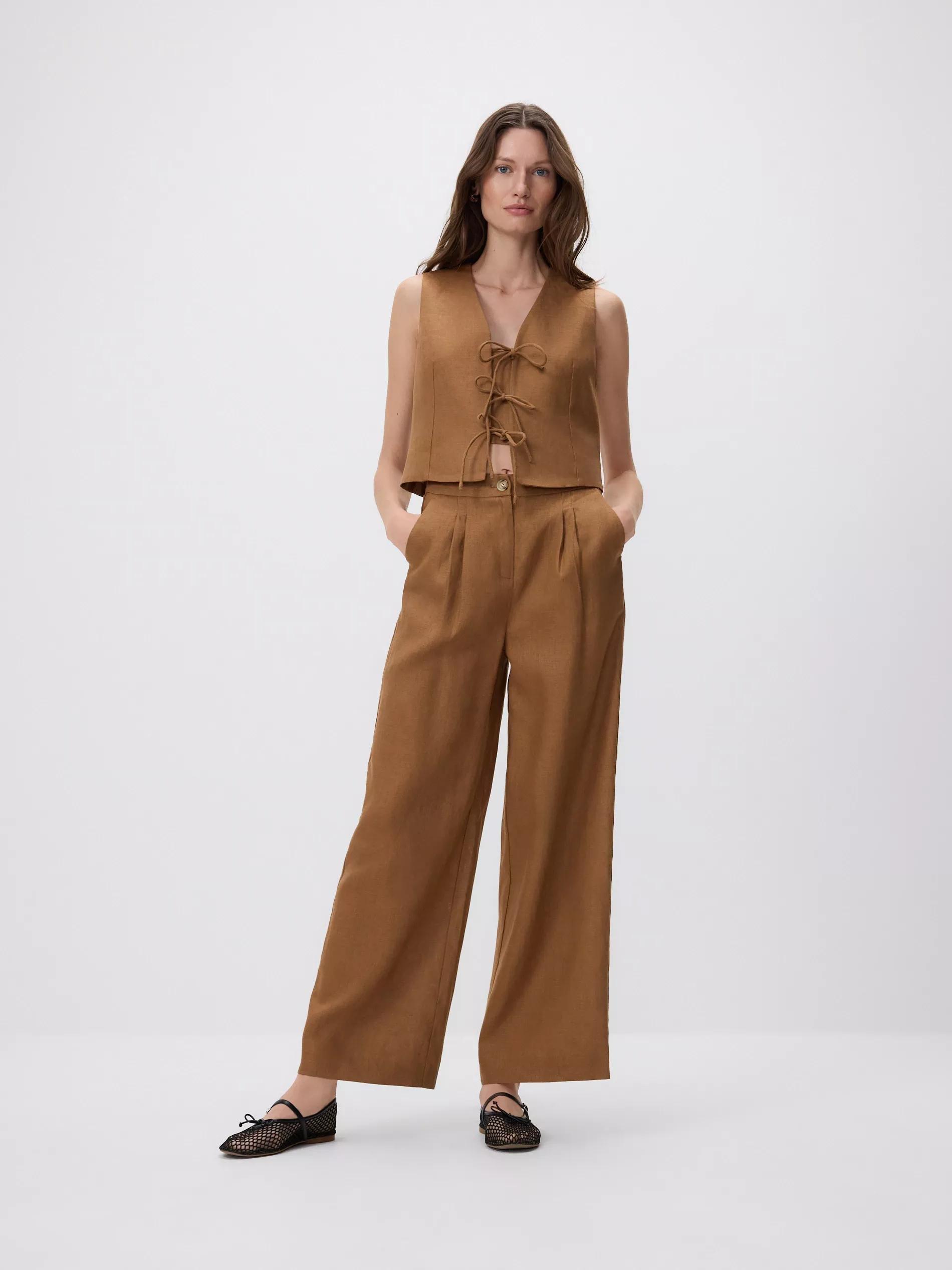 Brown Linen Vest, , large image number 0