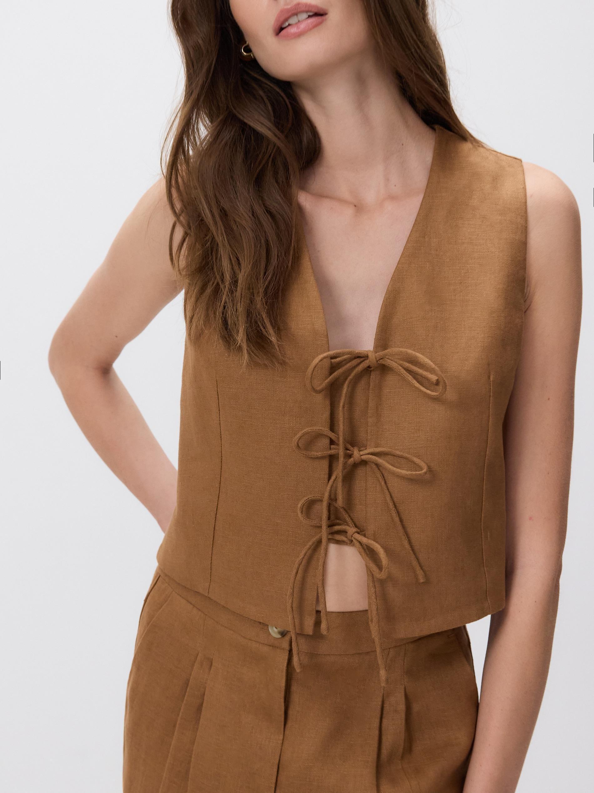 Brown Linen Vest, , large image number 2