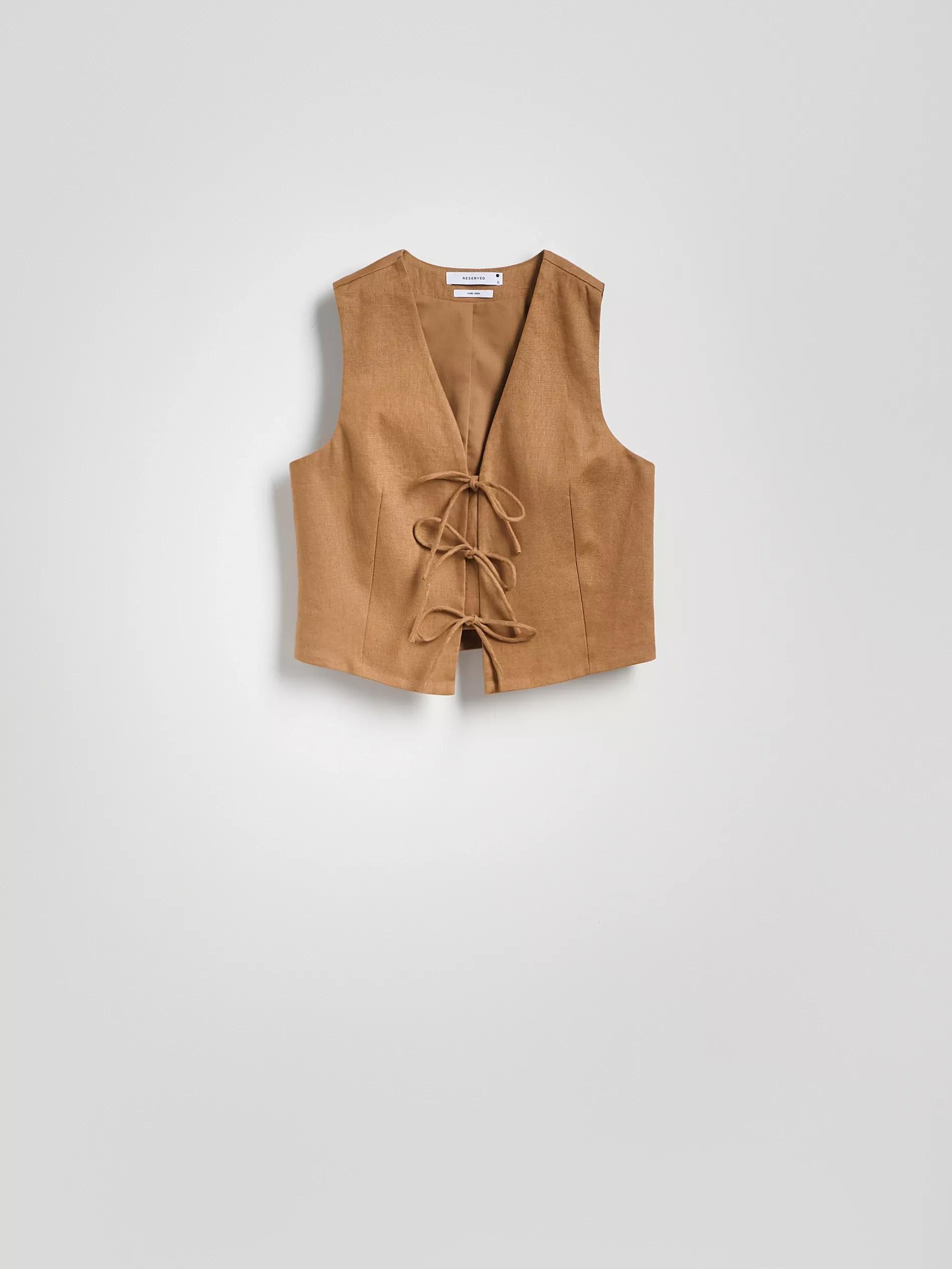 Brown Linen Vest, , large image number 4