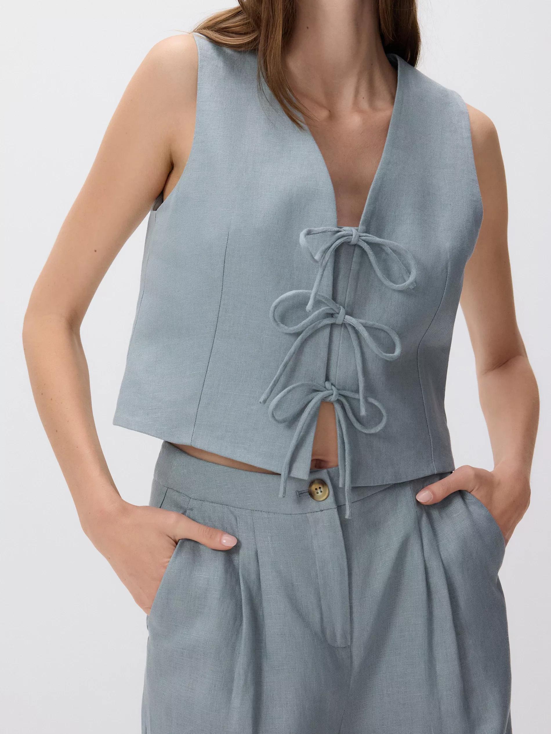 Blue Linen Vest, , large image number 1