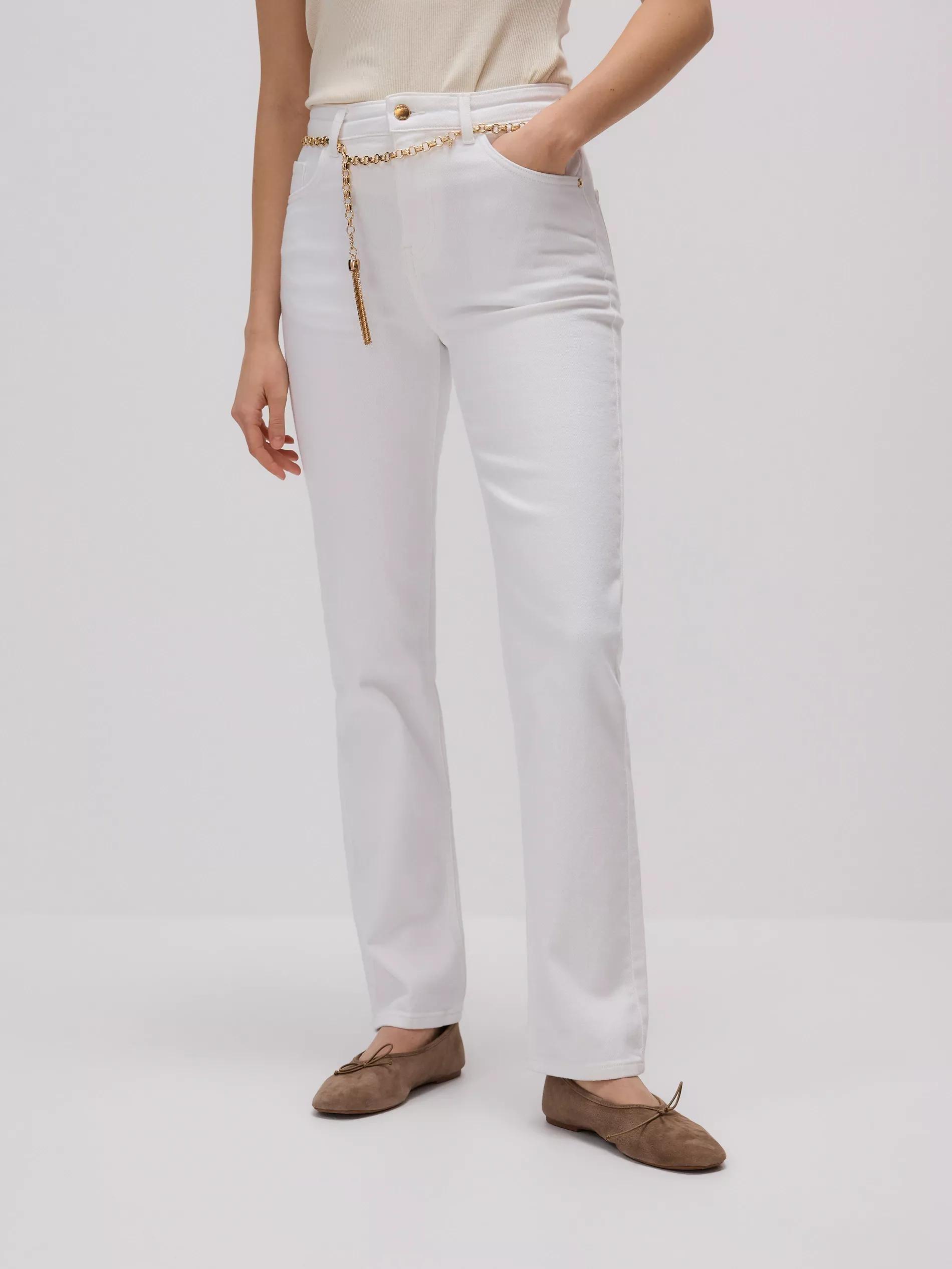 White Slim-Fit Jeans With Belt, , large image number 1