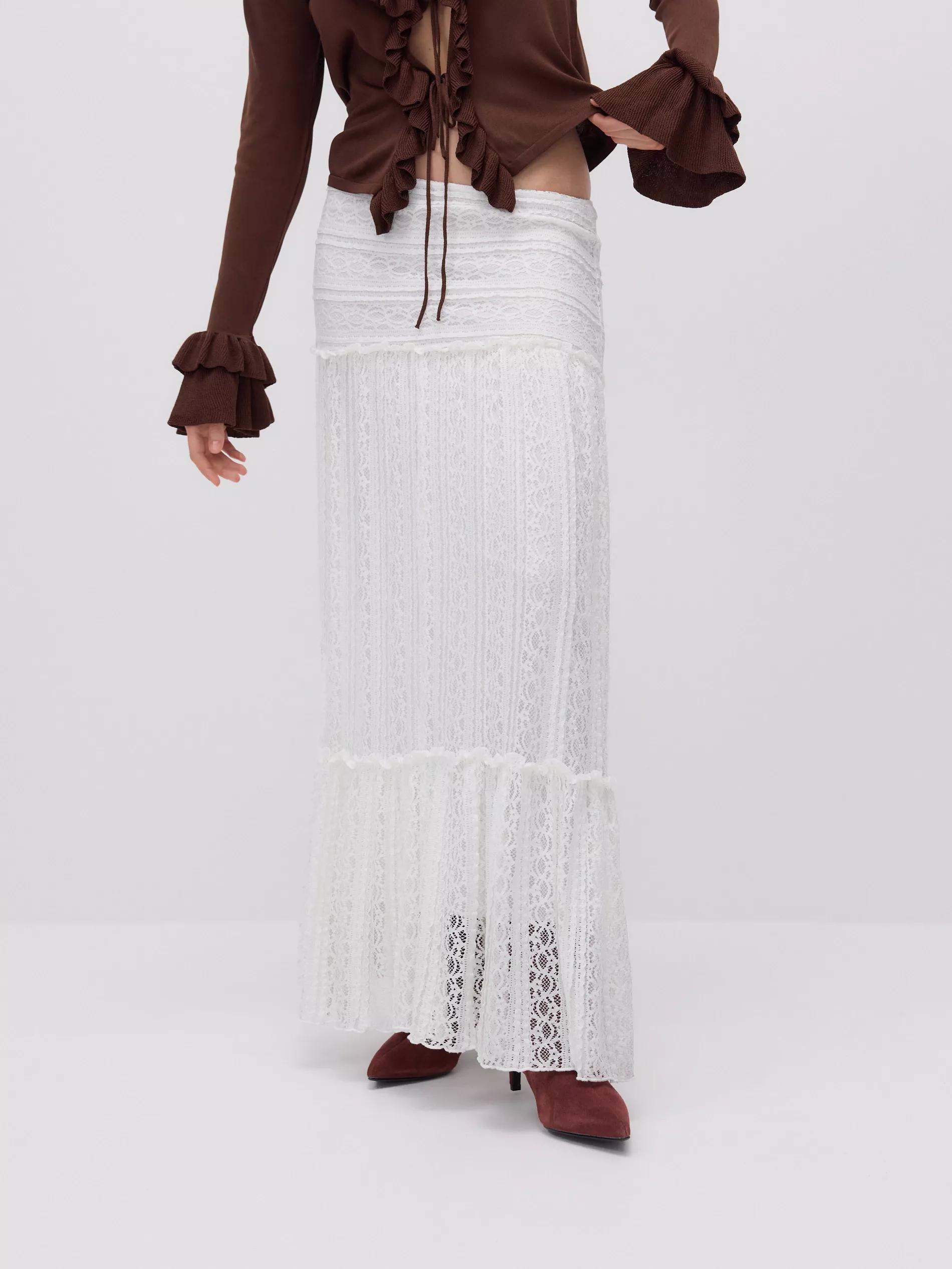 Cream Maxi Lace Skirt, , medium