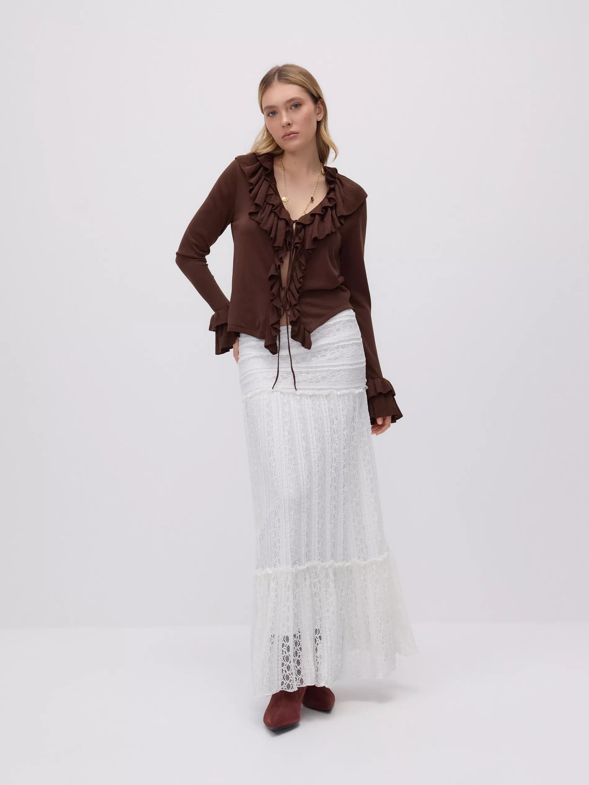 Cream Maxi Lace Skirt, , large image number 2
