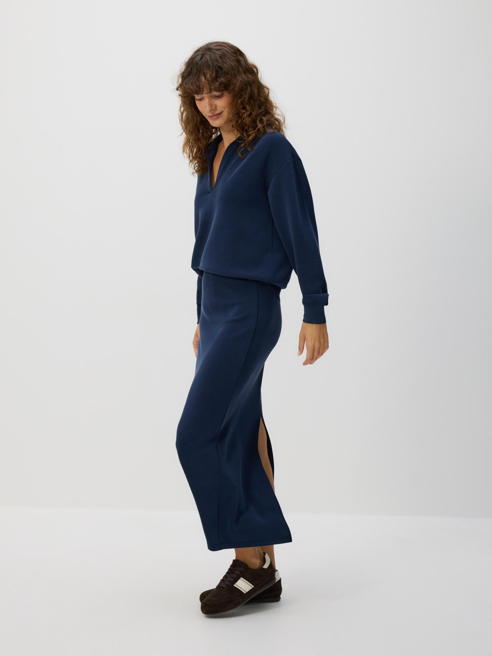 Navy Modal Rich Midi Skirt, Navy, medium