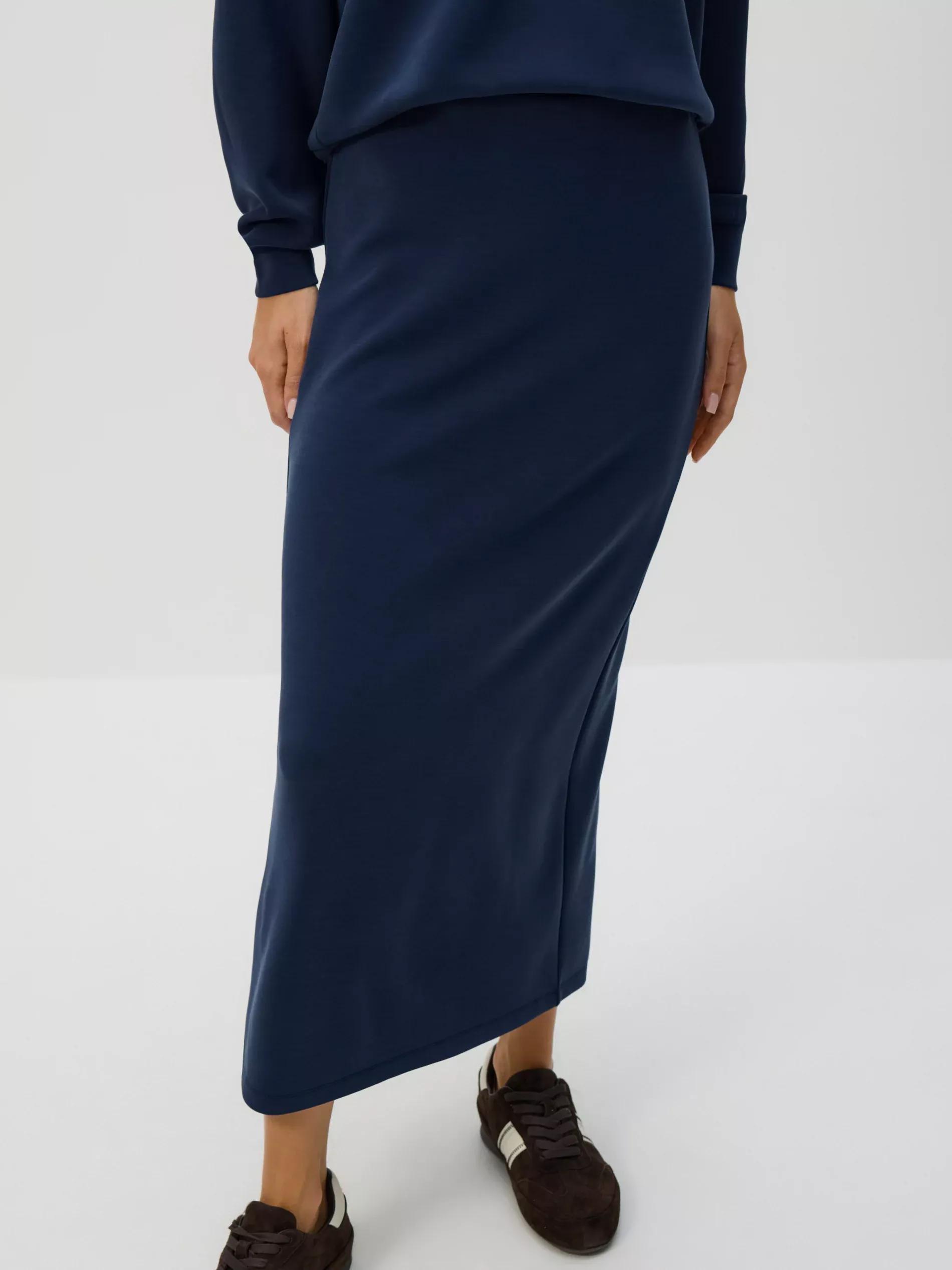 Navy Modal Rich Midi Skirt, , large image number 1