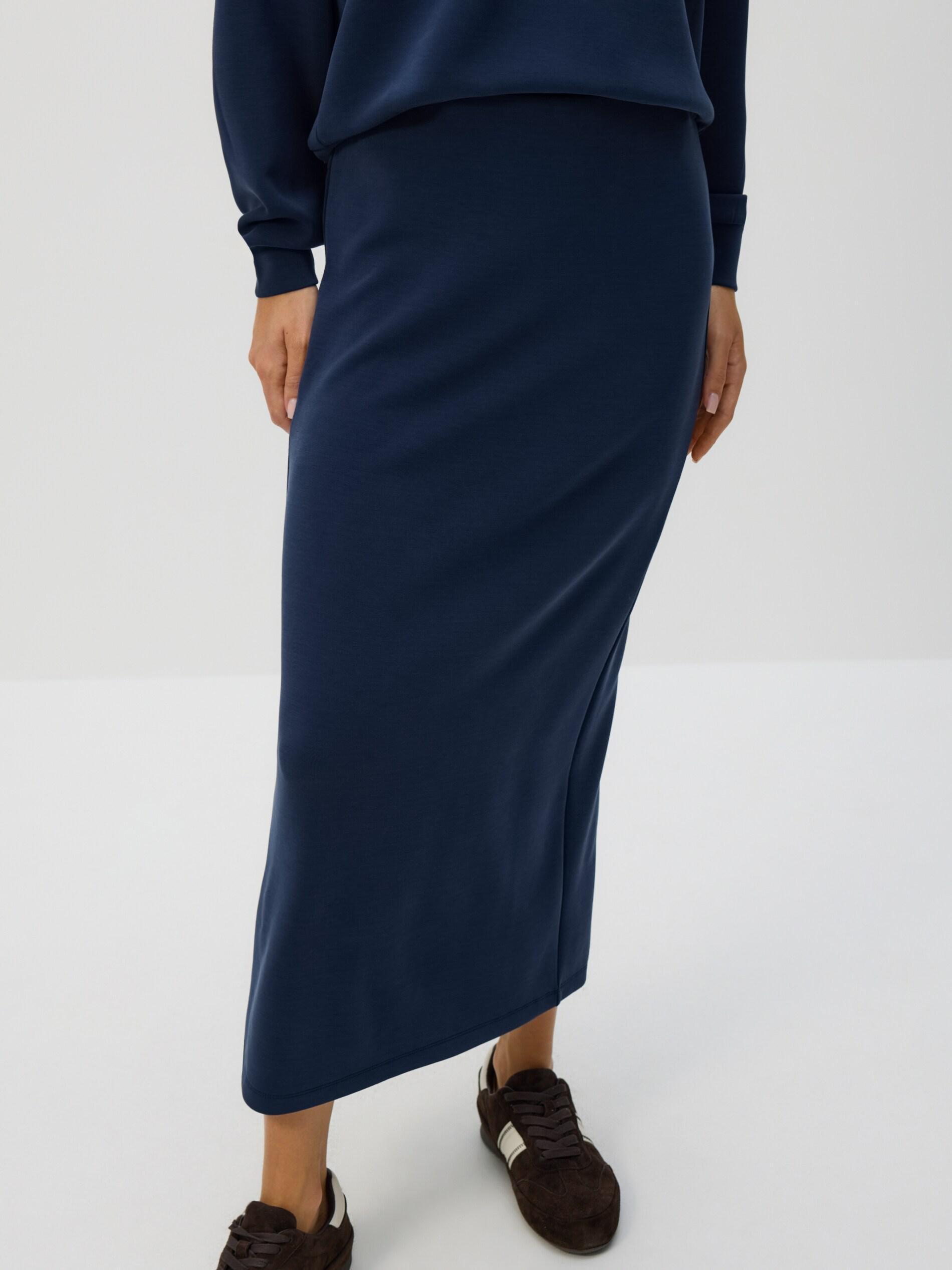 Navy Modal Rich Midi Skirt, Navy, medium
