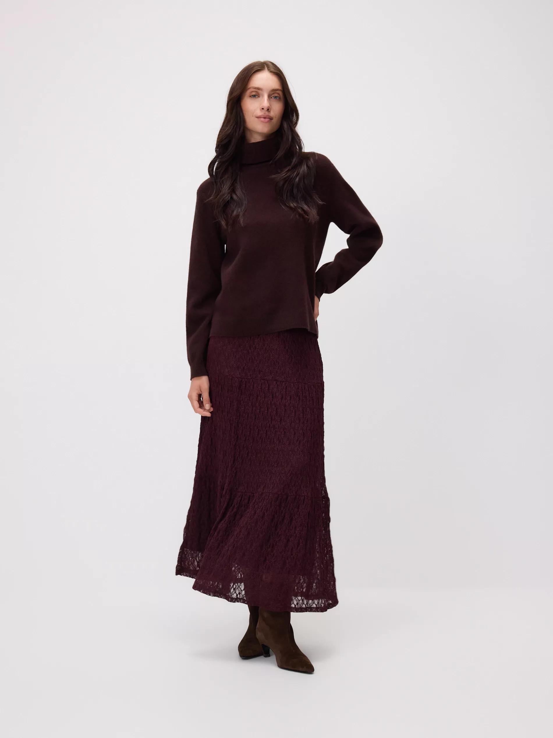 Maroon Openwork Maxi Skirt, , medium