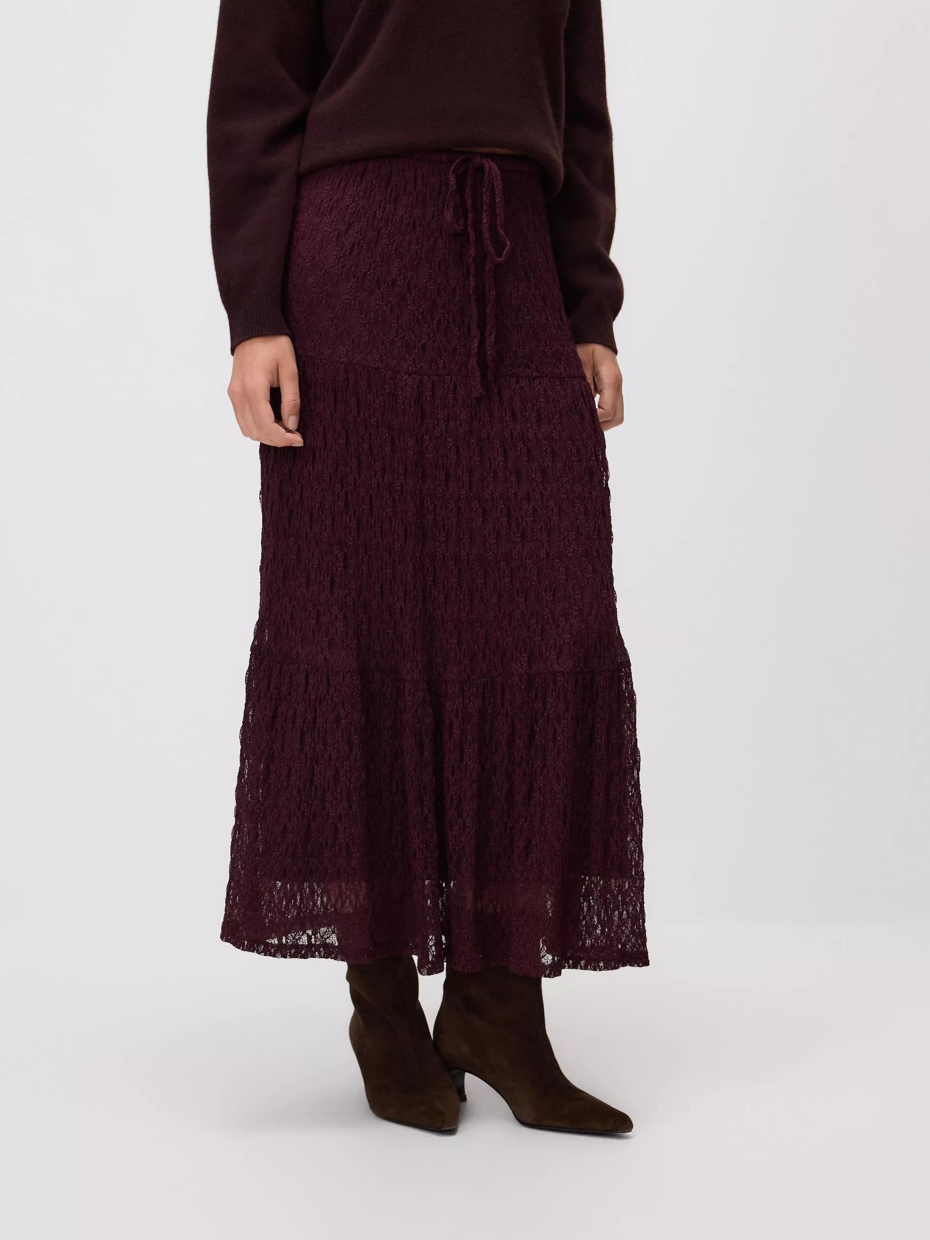 Maroon Openwork Maxi Skirt, , large image number 1