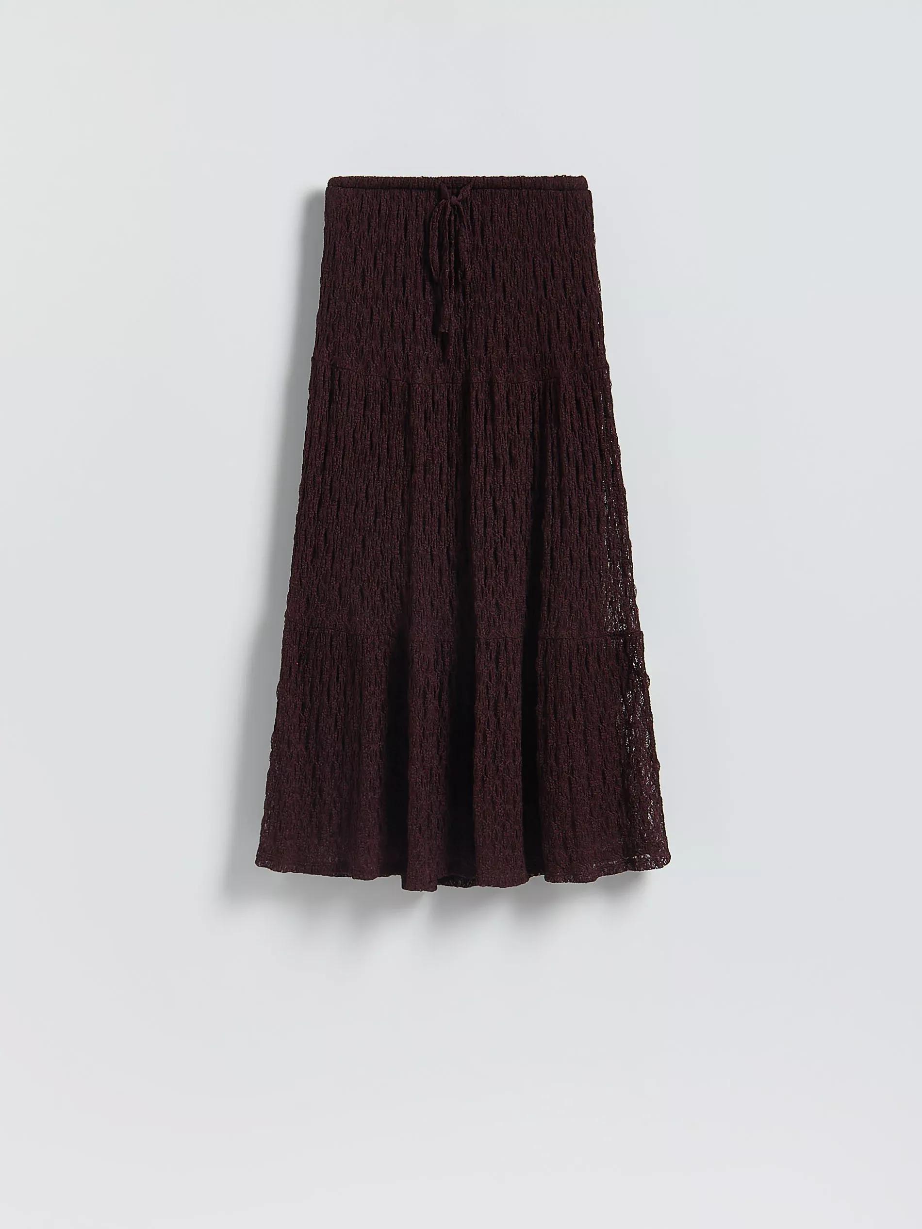 Maroon Openwork Maxi Skirt, , large image number 3