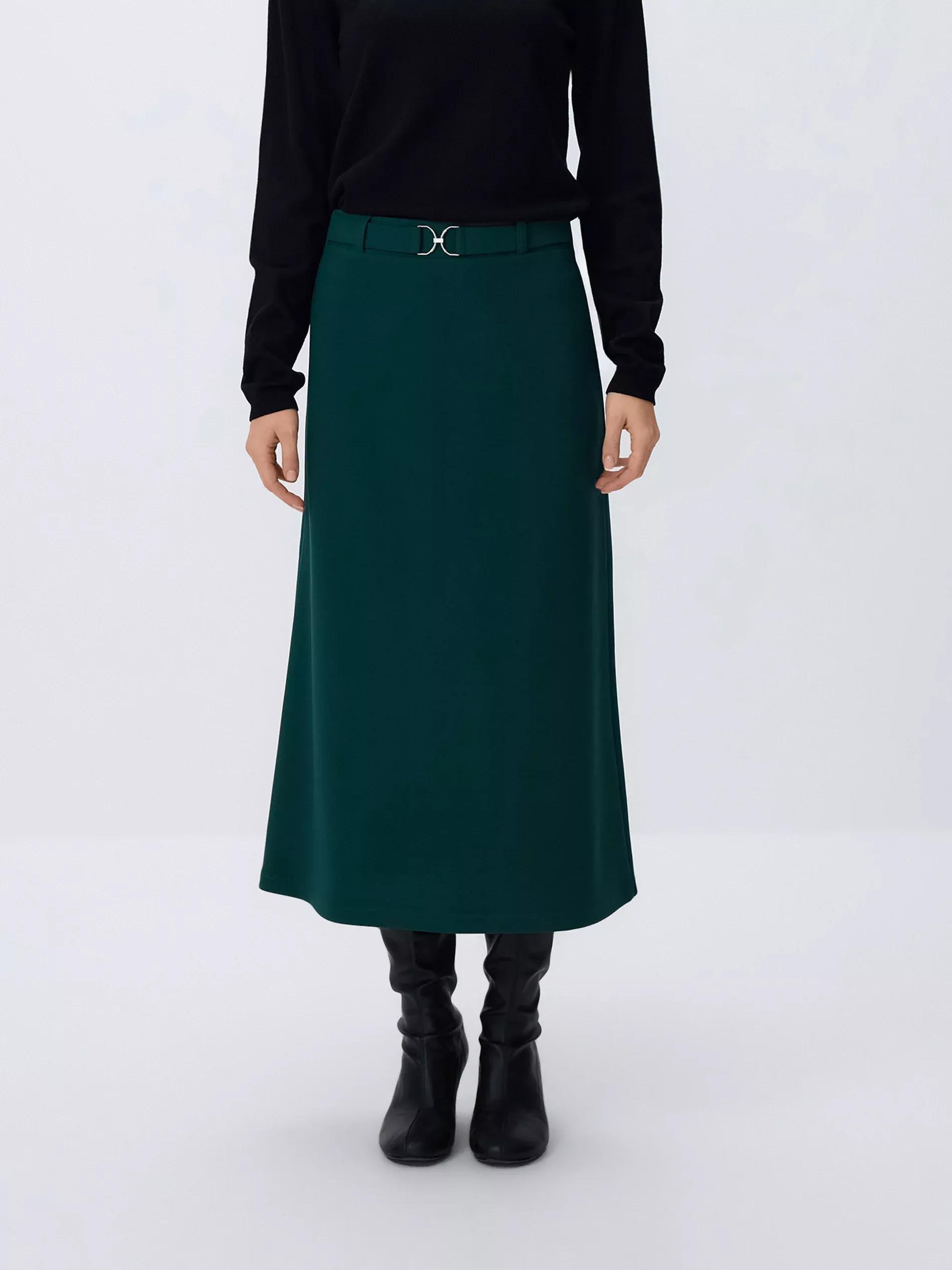 Green Midi Skirt With Belt, Khaki, large image number 0