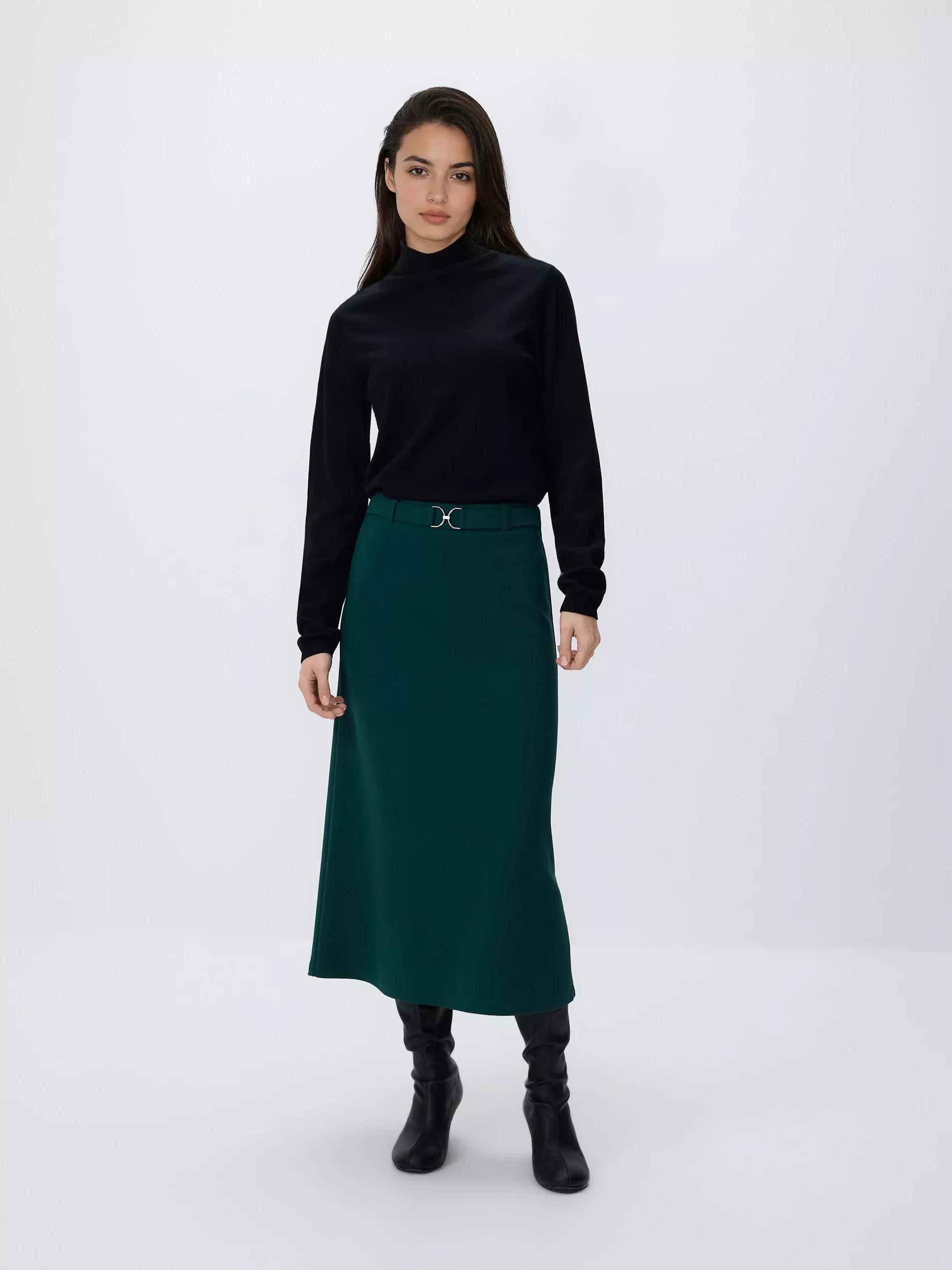 Green Midi Skirt With Belt, Khaki, large image number 1