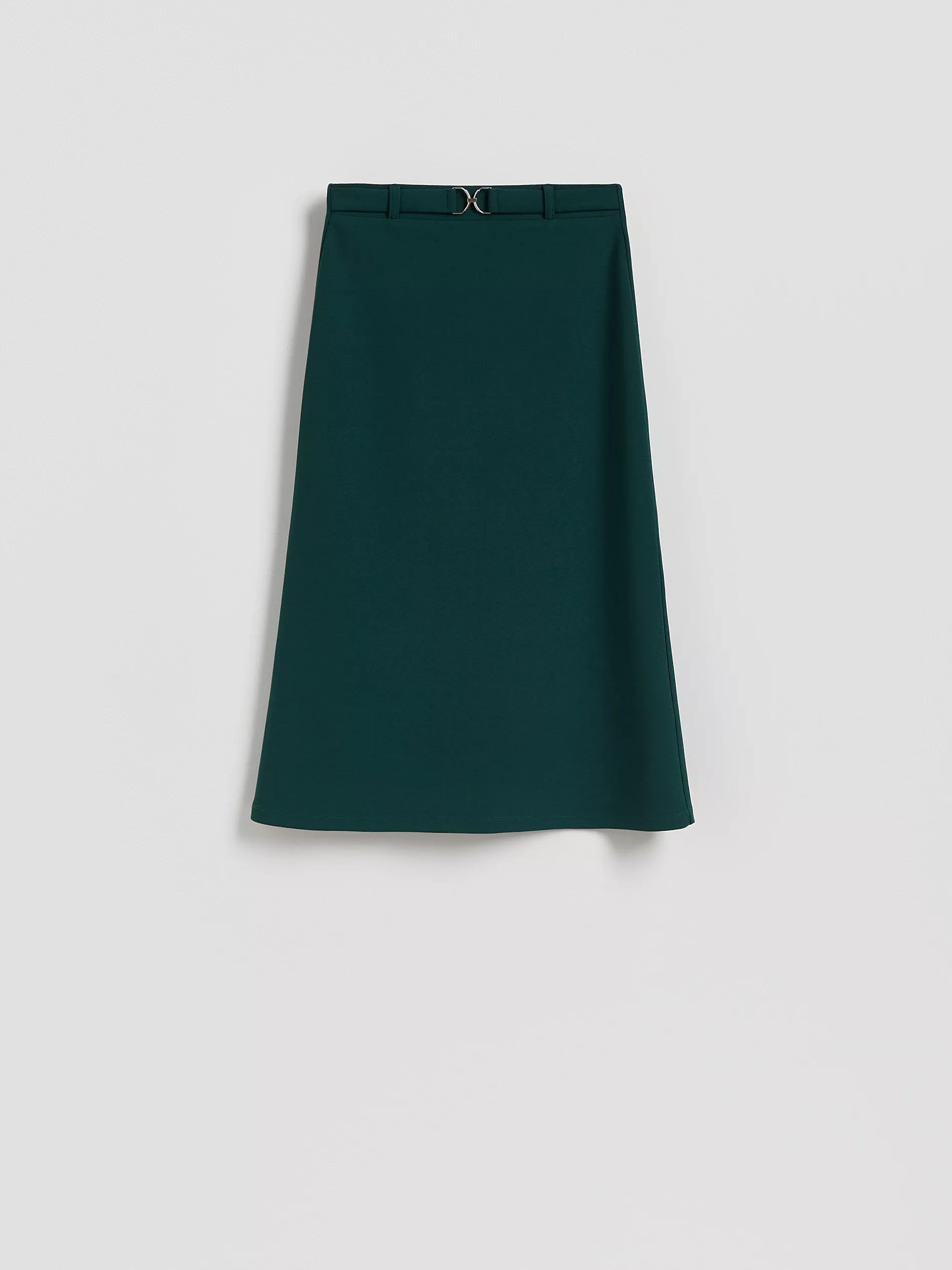 Green Midi Skirt With Belt, Khaki, large image number 4