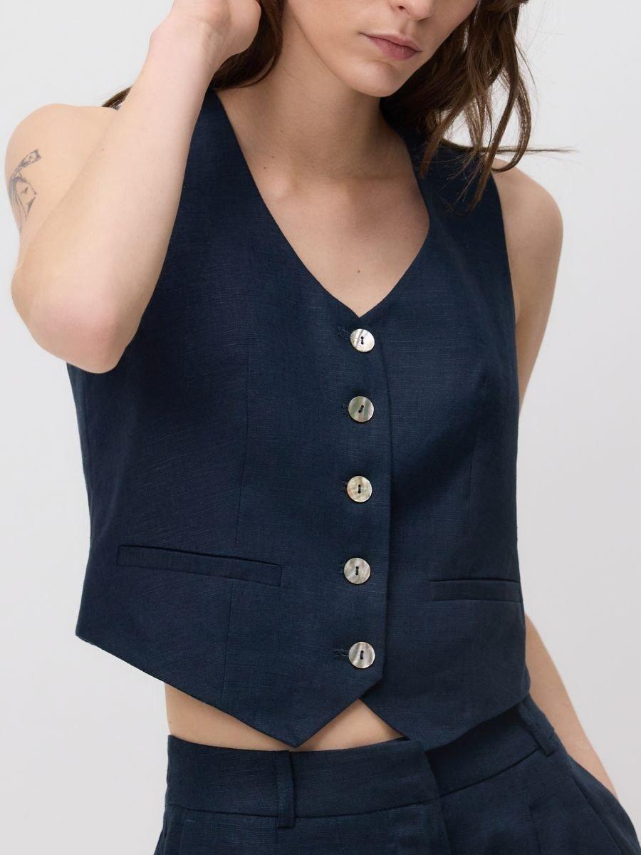 Navy Linen Vest, , large image number 0