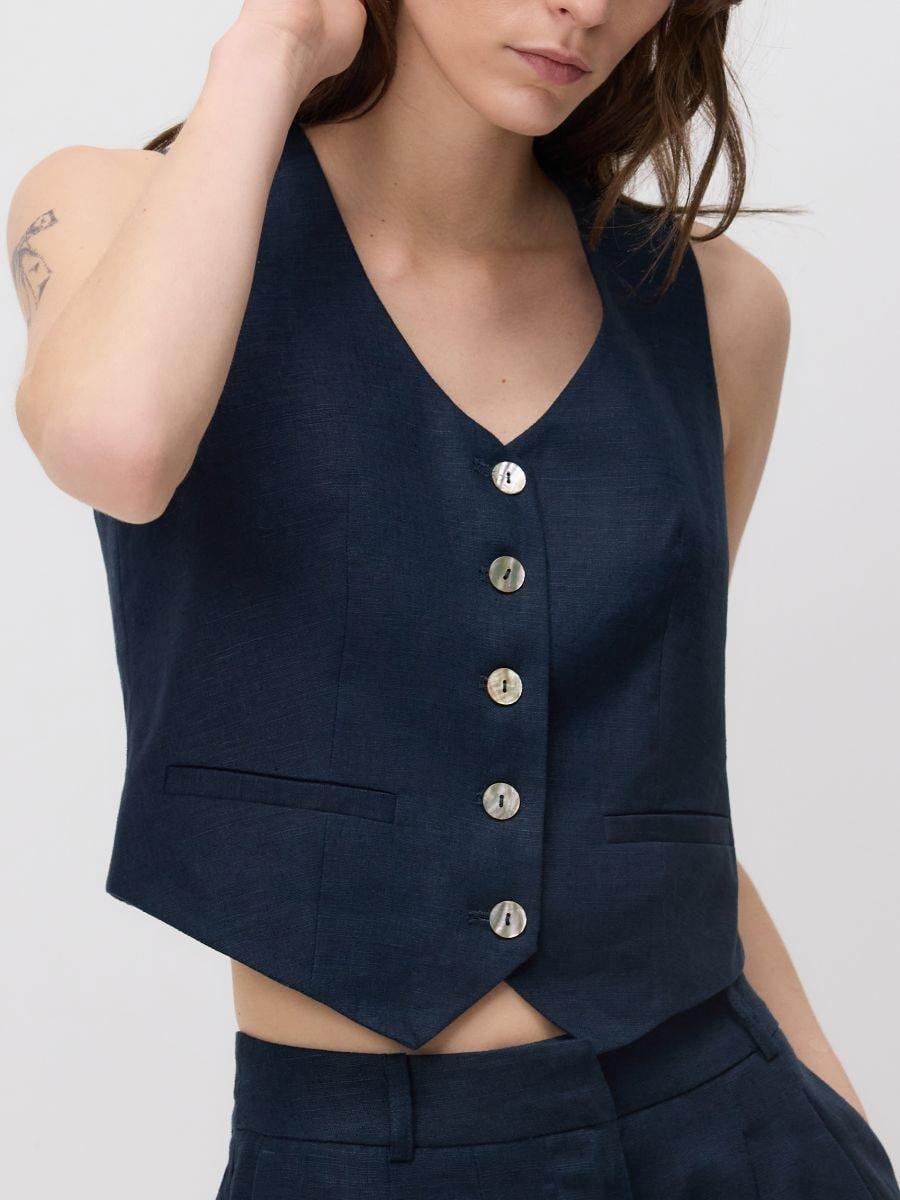 Navy Linen Vest, , large image number 3