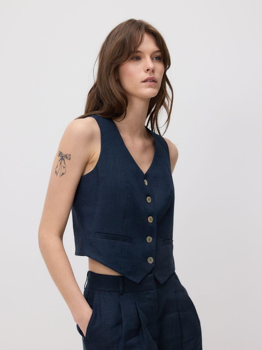 Navy Linen Vest, , large image number 5
