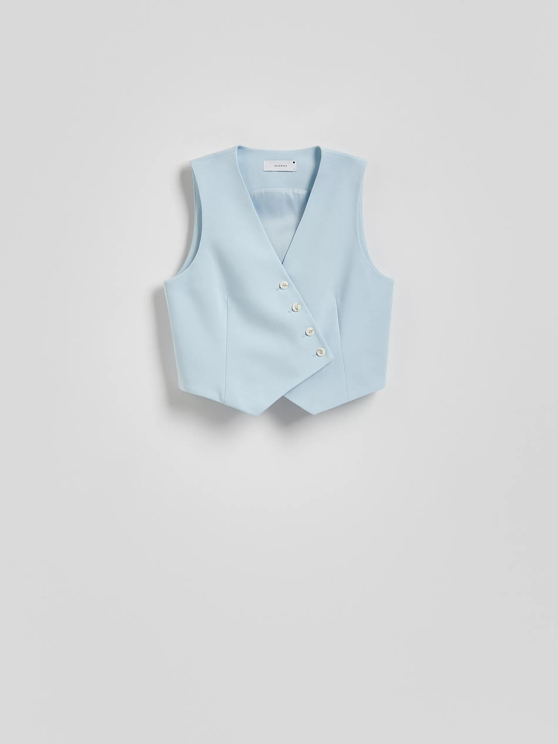 PALE BLUE Viscose rich suit vest, Blue, large image number 5