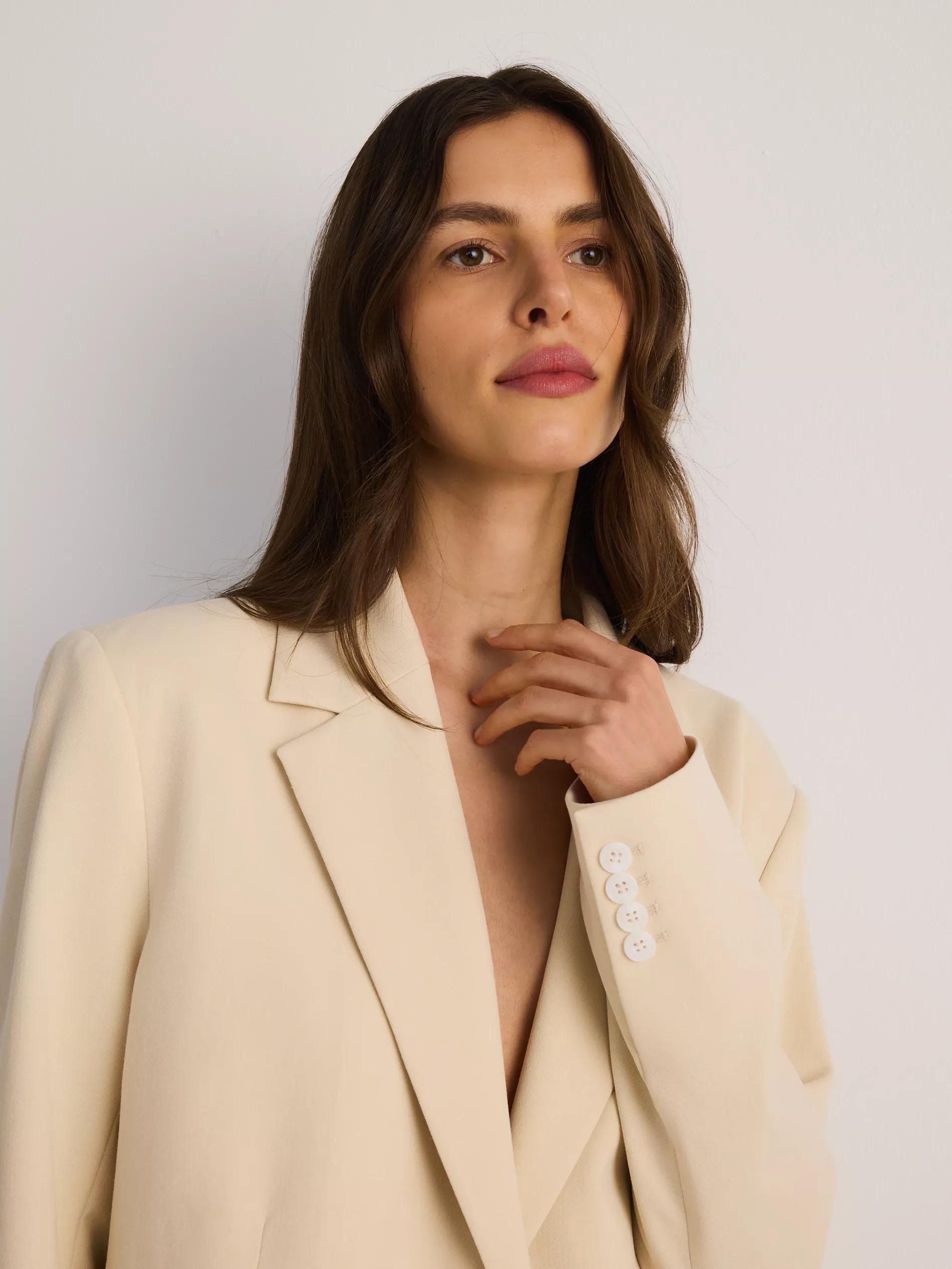Cream Single-Breasted Oversized Blazer, , medium