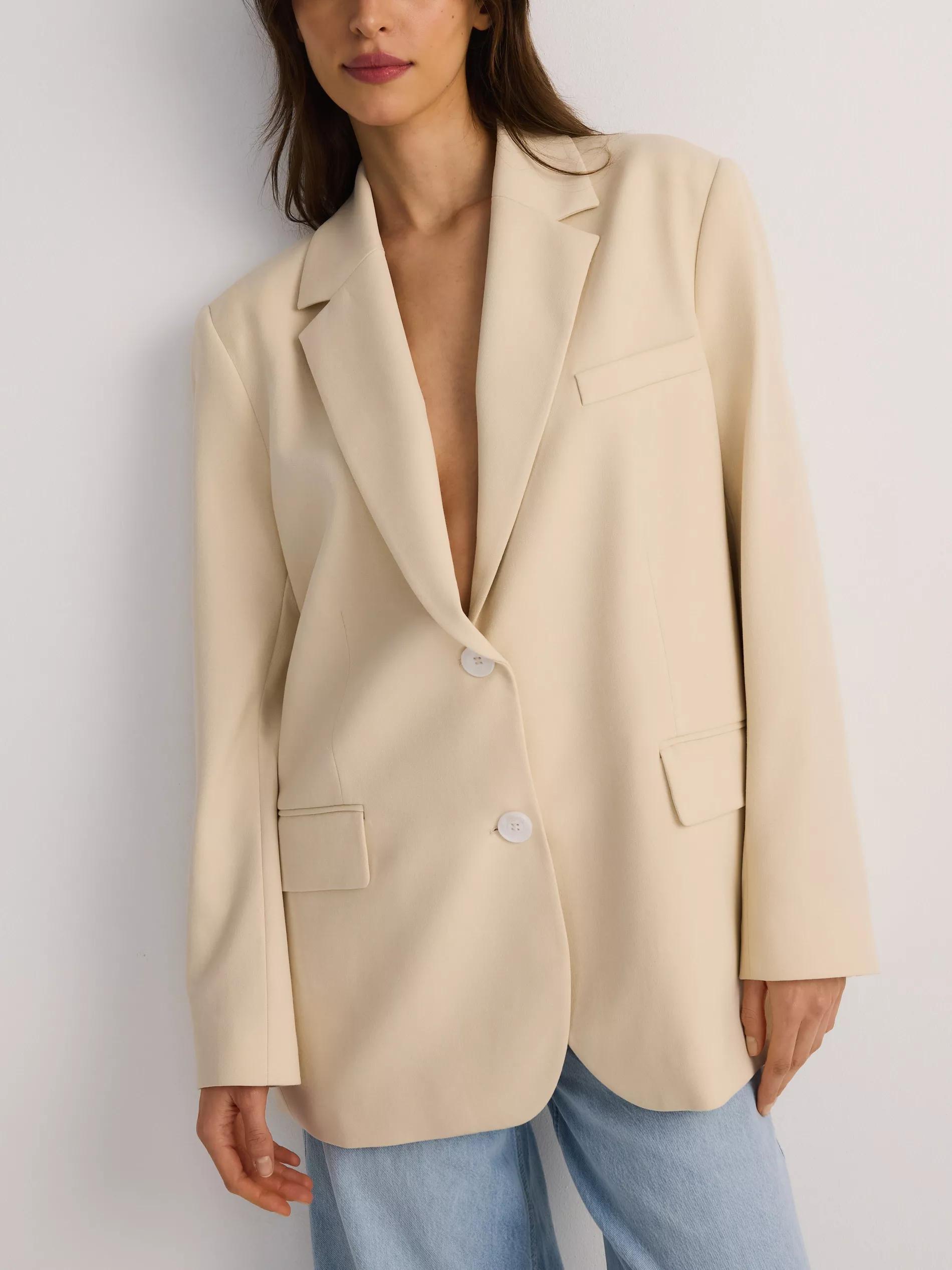 Cream Single-Breasted Oversized Blazer, , large image number 1