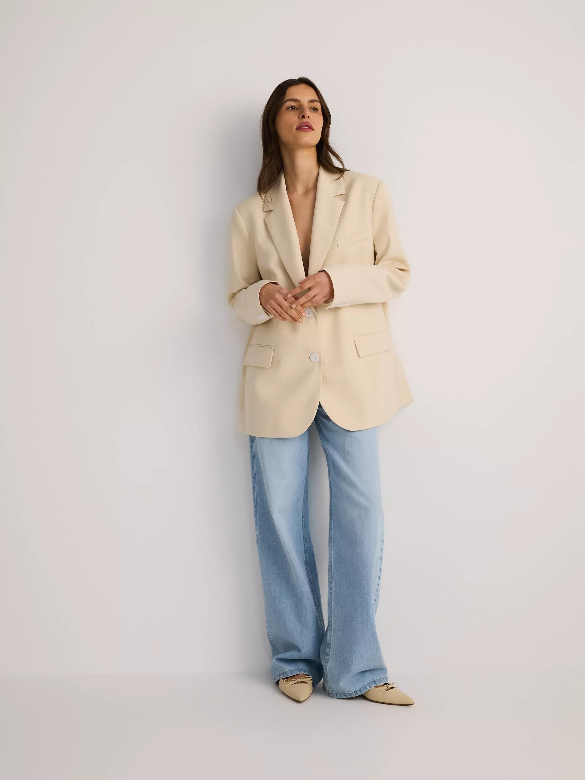Cream Single-Breasted Oversized Blazer, , large image number 3
