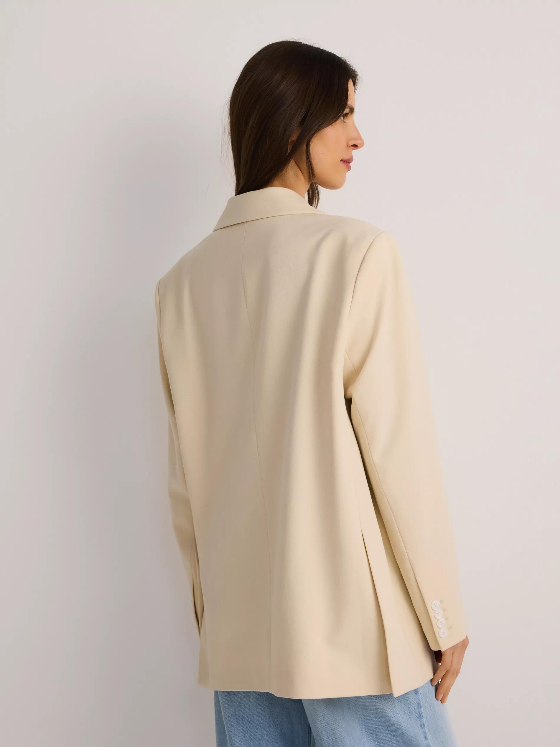 Cream Single-Breasted Oversized Blazer, , large image number 4
