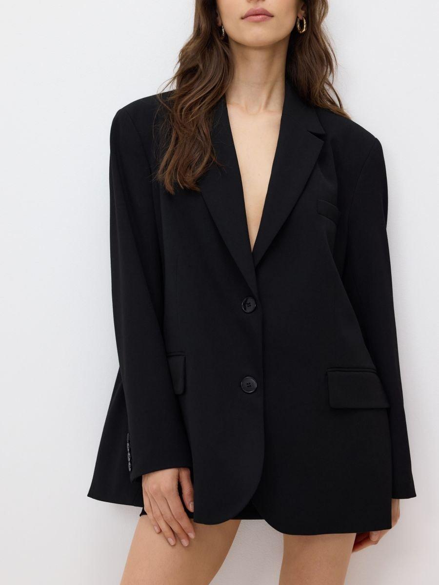Black Single-Breasted Oversized Blazer, , medium