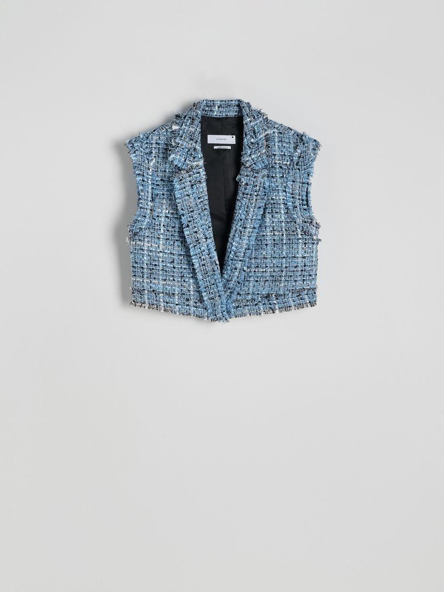 Blue Checked Single Breasted Vest, , large image number 0