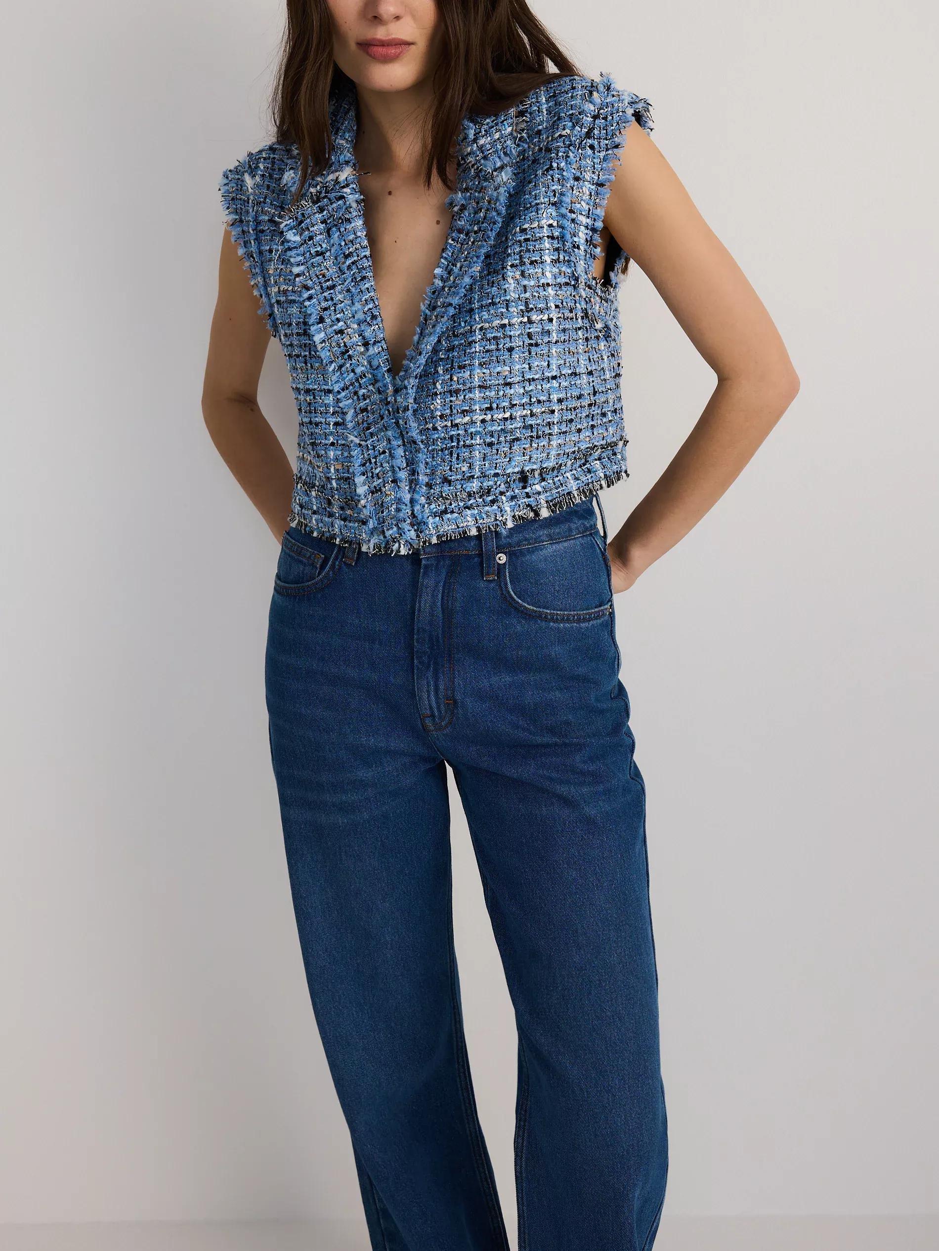 Blue Checked Single Breasted Vest, , large image number 0